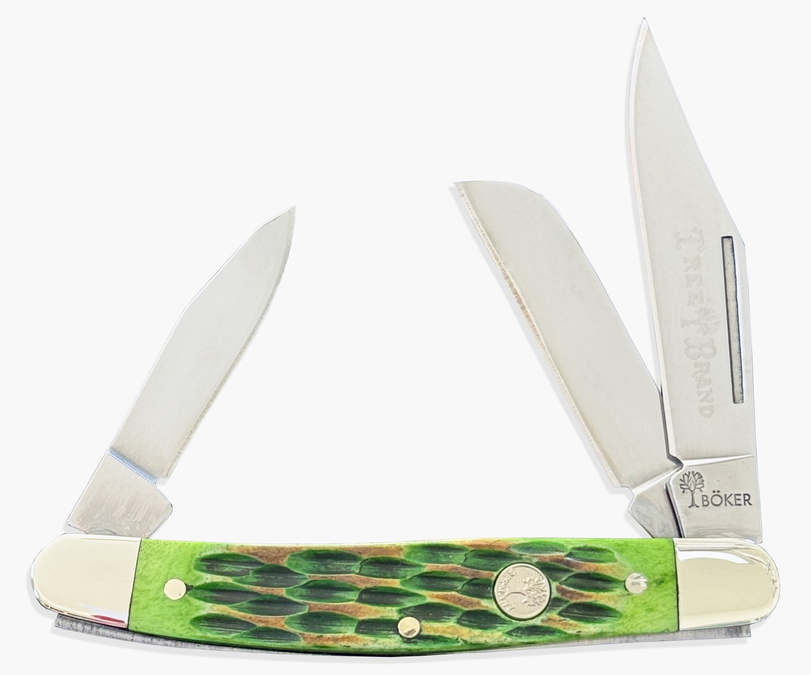 Boker TS 2.0 Medium Stockman Pocket Knife, Burnt Lime Green Bone, 3.5