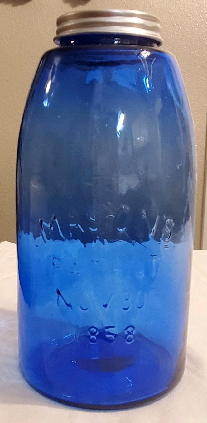 Mason's Patent Nov 30th 1858 Cobalt Blue 1/2 Gallon Canning Jar 1970's REPO Nice Mason's Patent Nov 30th 1858 Cobalt Blue 1/2 Gallon Canning Jar 1970's REPO Nice