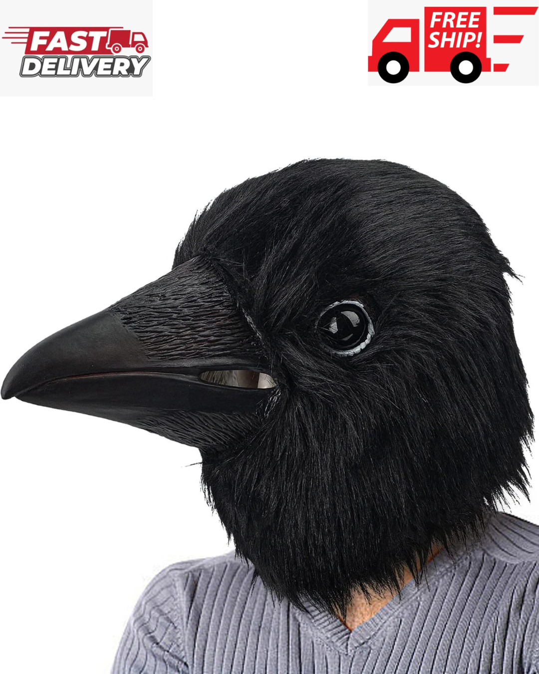 Black Crow Mask Raven Head Latex Realistic Animal Full Mask...