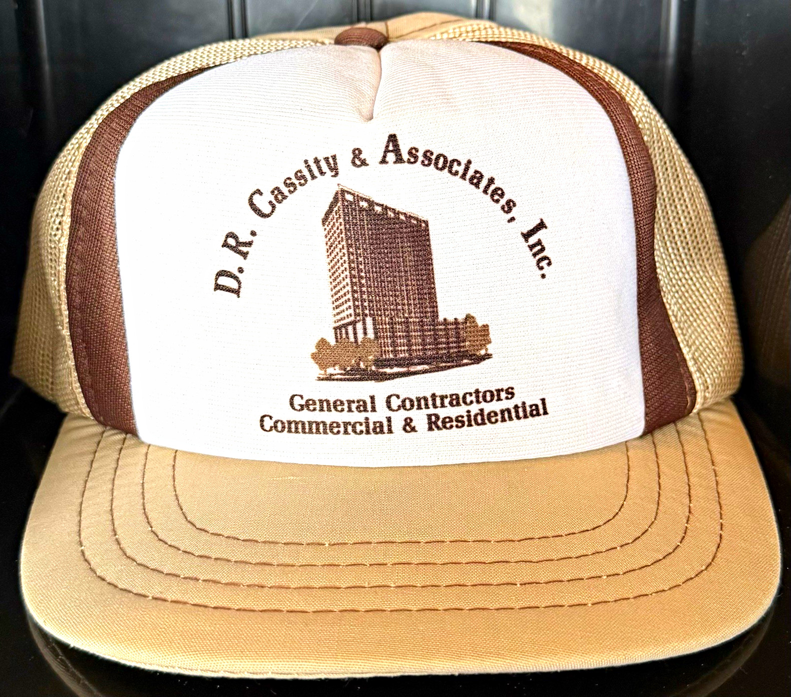 Vintage D.R. Cassidy Contractors Trucker Hat Young An Korea Brown Tan Mesh