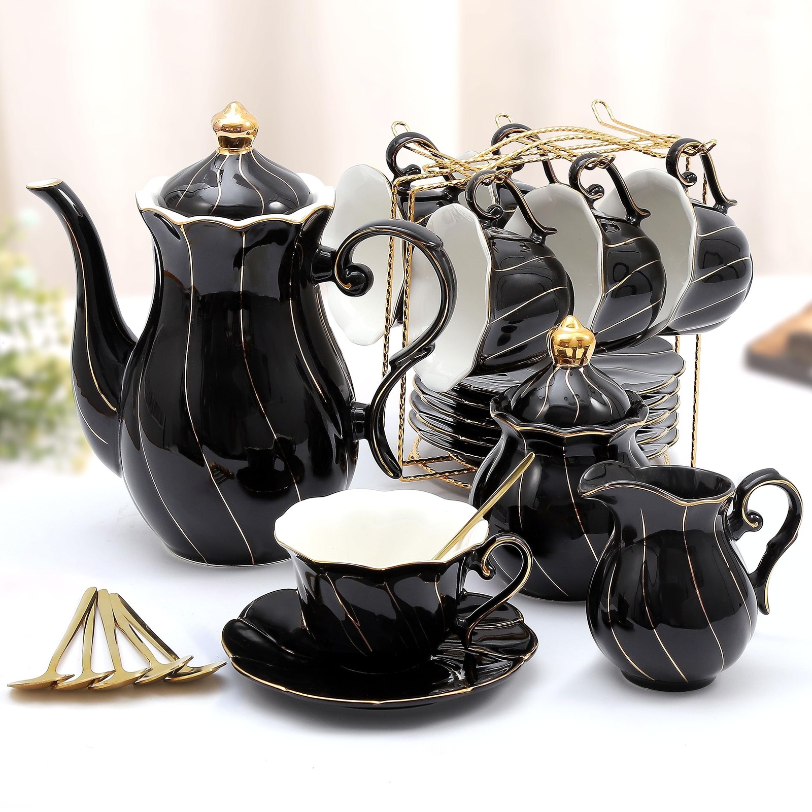 DUJUST 22 pcs Porcelain Tea Set for 6, Luxury British Style Tea/Coffee Cup Se... DUJUST 22 pcs Porcelain Tea Set for 6, Luxury British Style Tea/Coffee Cup Se...