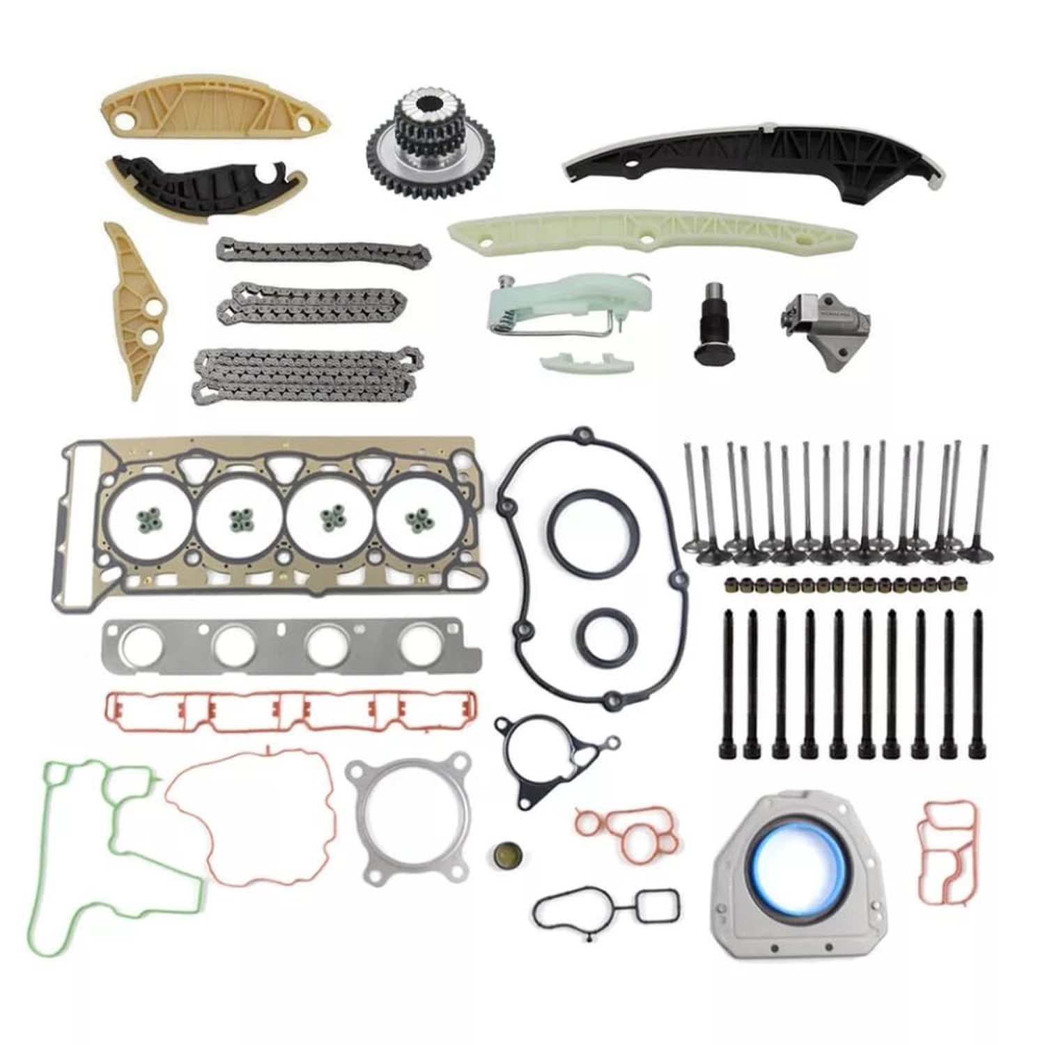 Engine Timing Chain Head Gasket Set Intake Exhaust Valves Kit for Audi VW 2.0... Engine Timing Chain Head Gasket Set Intake Exhaust Valves Kit for Audi VW 2.0...