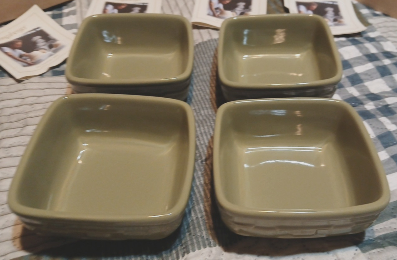 Longaberger Pottery Soft Square Small Bowl Sage Green - 4 available NEW