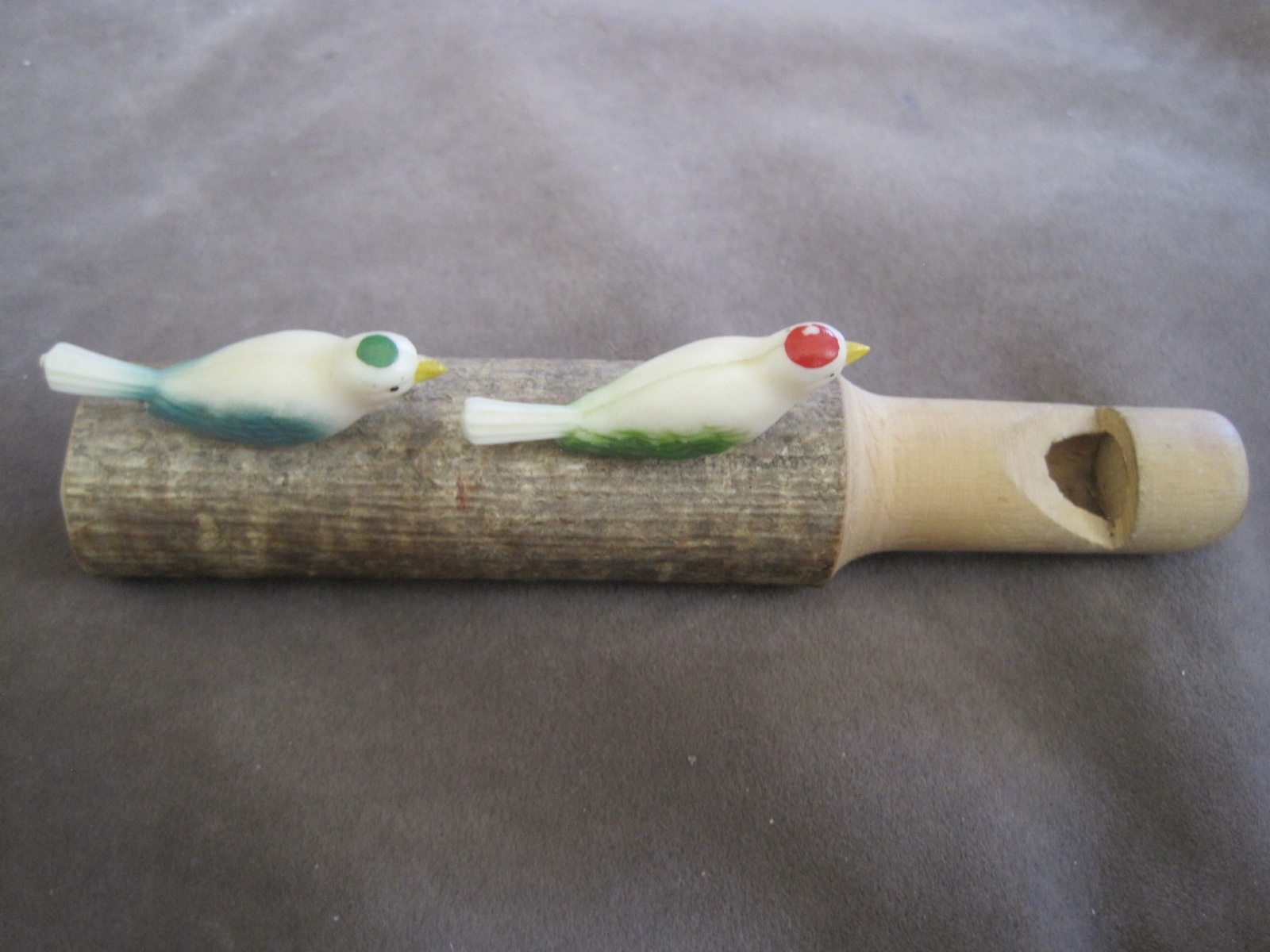 Hand Carved Wood Whistle w Plastic Bird Inserts 5.5\