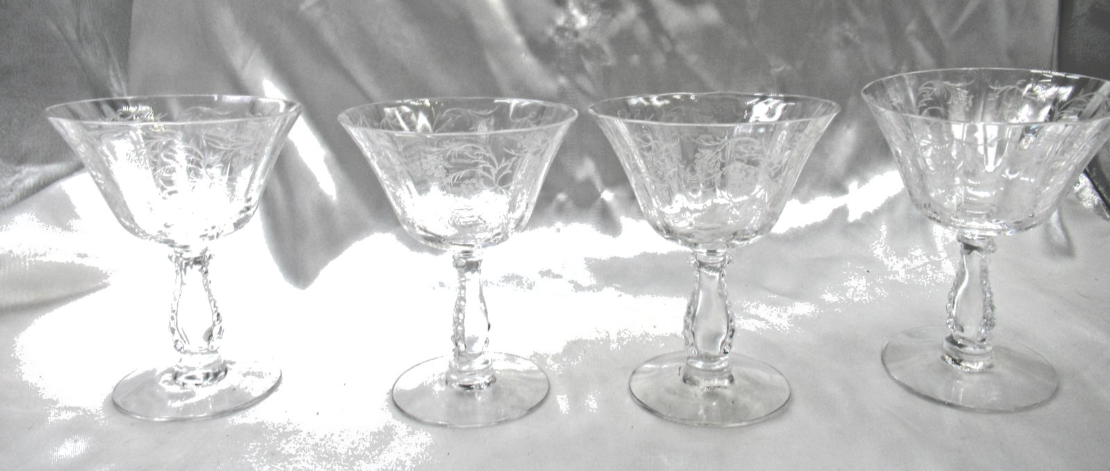 Vintage Fostoria Floral Sherbet Glasses Set Of 4 Marked Heather Pattern Vintage Fostoria Floral Sherbet Glasses Set Of 4 Marked Heather Pattern