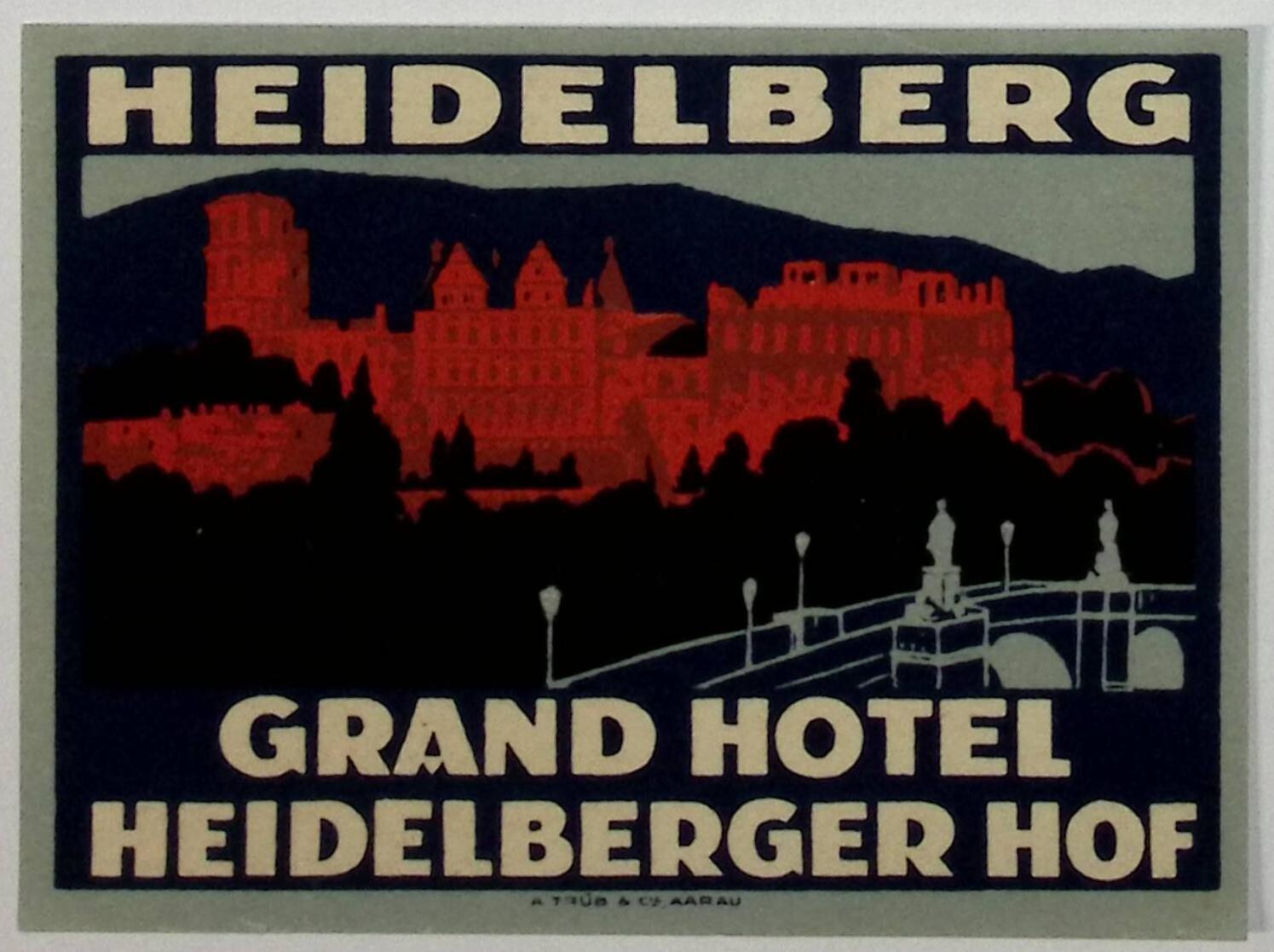 Heidelberg Grand Hotel Heidelberg Hof Germany Vintage Luggage Label 3.25 x 4.25
