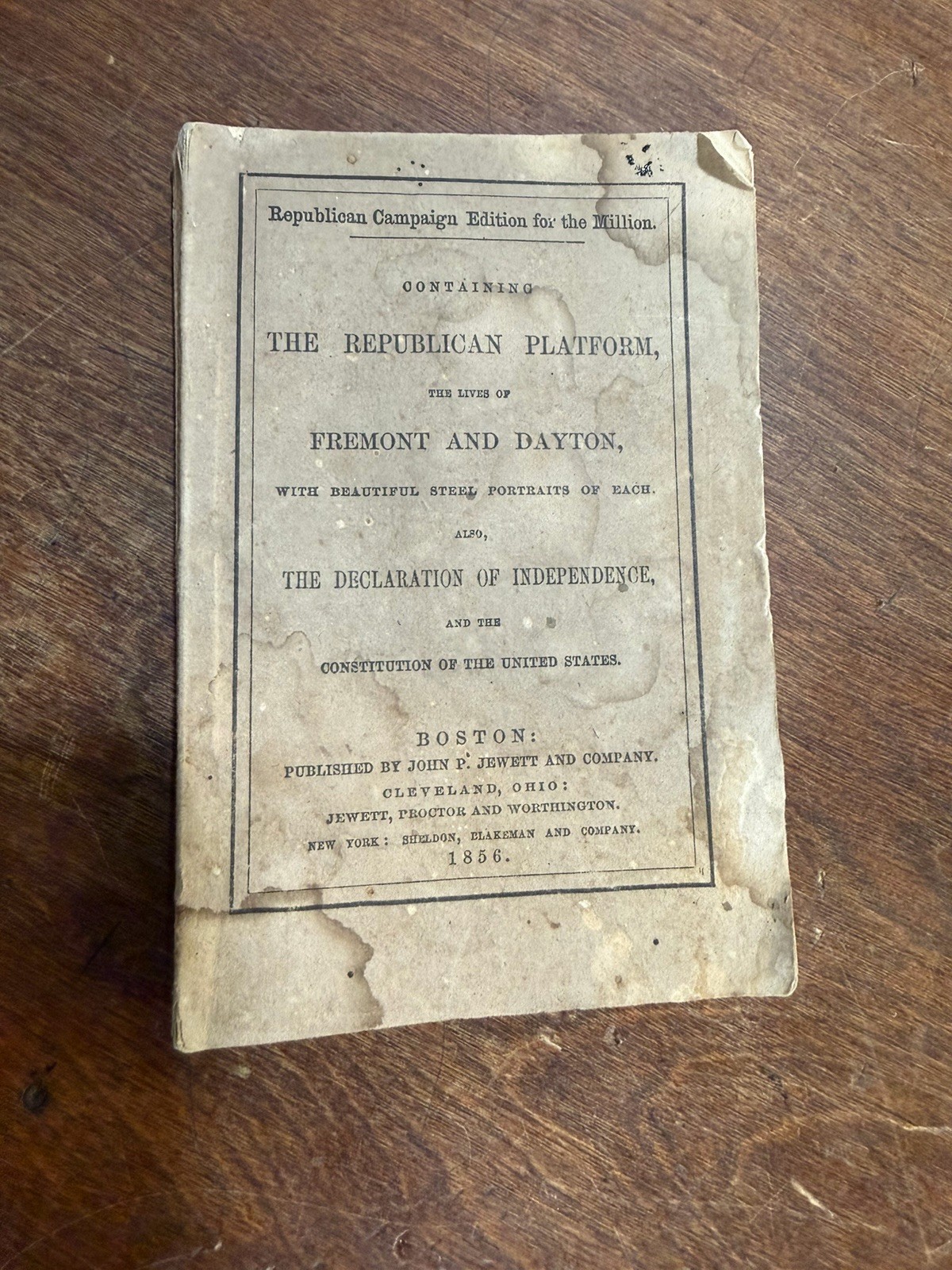 Republican Campaign Edition for the Million 1856 Pamphlet US President Election