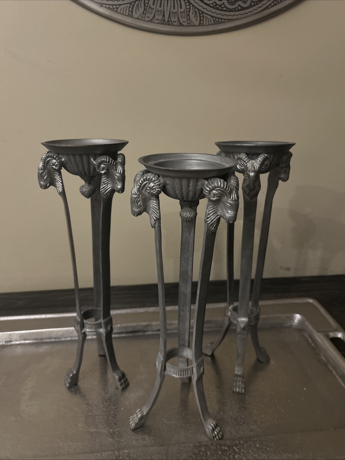 Vintage Greek Candle Silver Holders 12 In