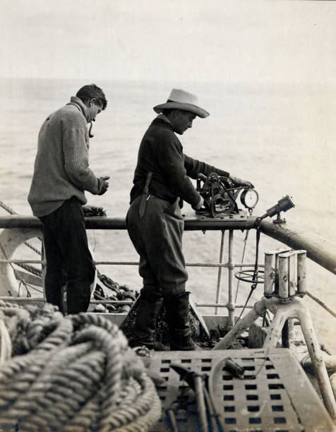 Lieutenant Rennick and the sounding machine Antarctica December 19 .. Old Photo