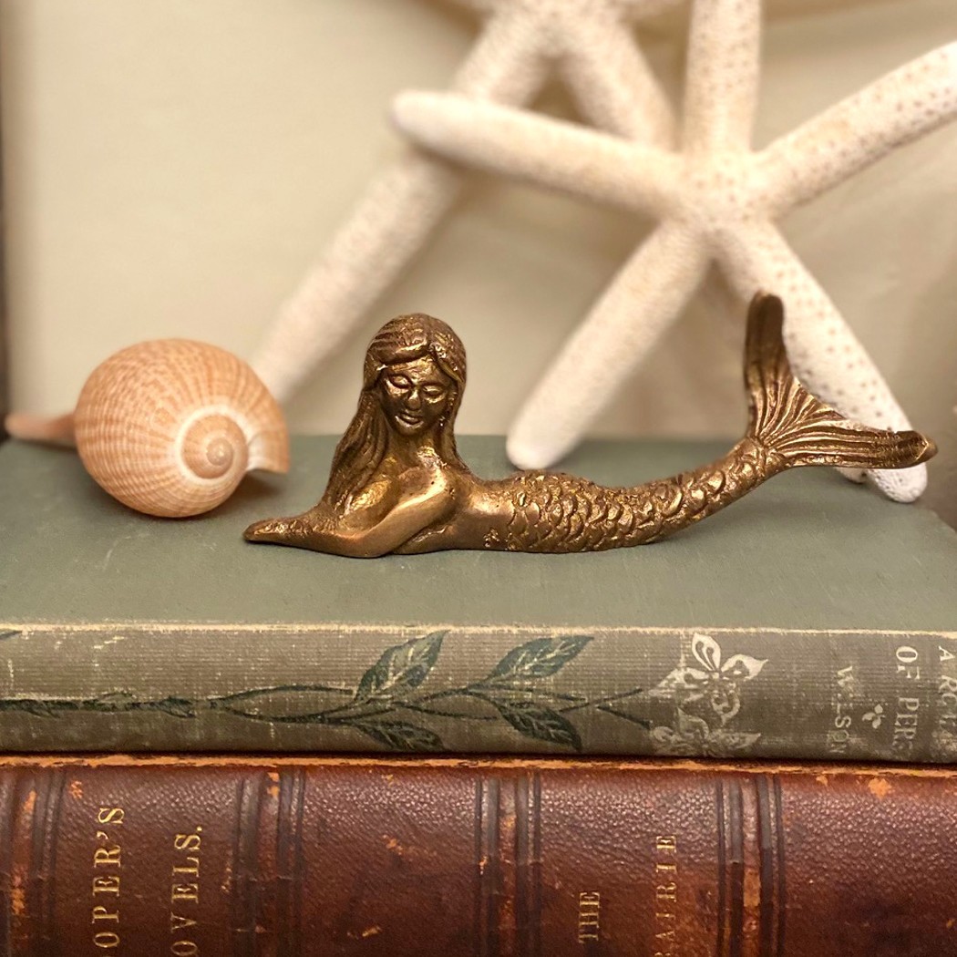 Antiqued Brass Mermaid Paperweight, Nautical Tabletop Decor Antiqued Brass Mermaid Paperweight, Nautical Tabletop Decor