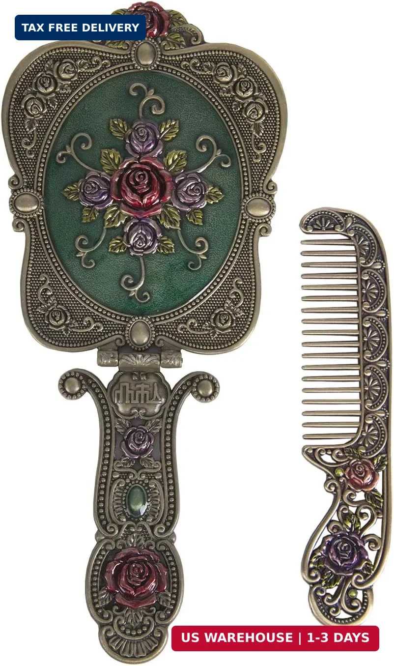 Antique Vintage Hand Mirror Comb Set - Vanity Handheld Makeup Mirror Bronze Antique Vintage Hand Mirror Comb Set - Vanity Handheld Makeup Mirror Bronze