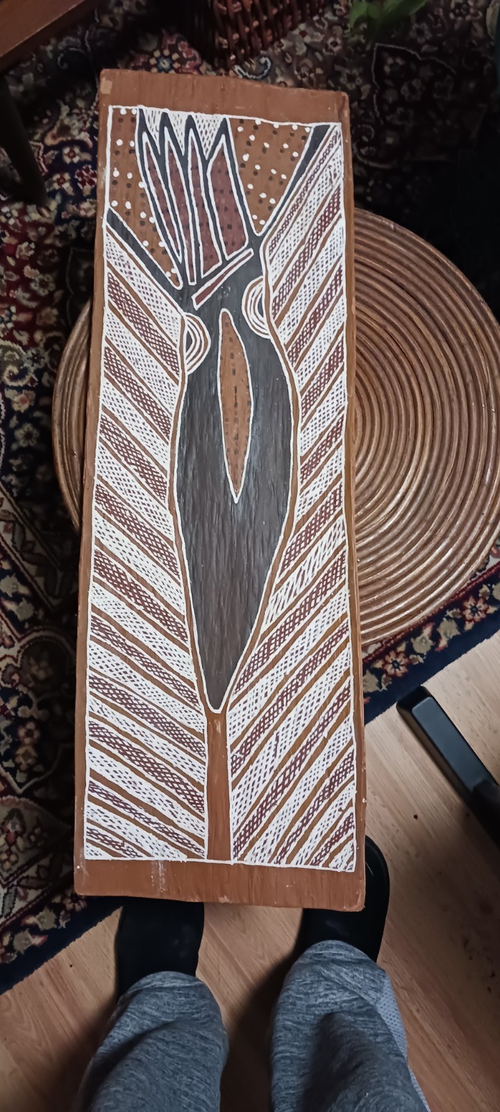 Traditional Australian Aboriginal bark art painting by Yunupinu 