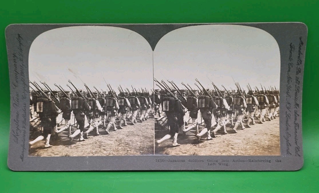 Antique Keystone Stereoview 14700 Japanese Soldiers Going Into Action 1904 War Antique Keystone Stereoview 14700 Japanese Soldiers Going Into Action 1904 War