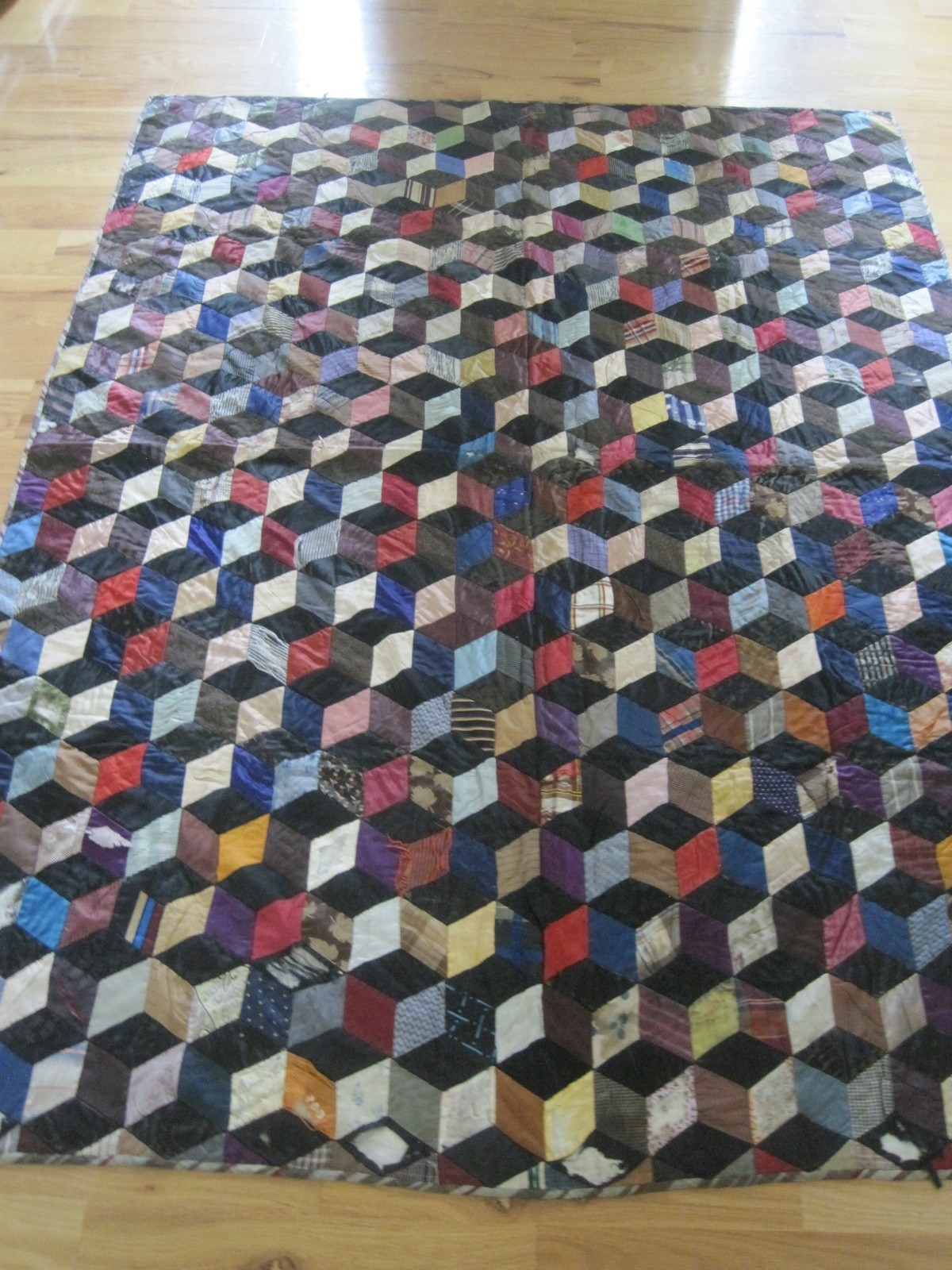 Antique Crazy Quilt Tumbling Block Parlor Quilt 1890s 76 Antique Crazy Quilt Tumbling Block Parlor Quilt 1890s 76