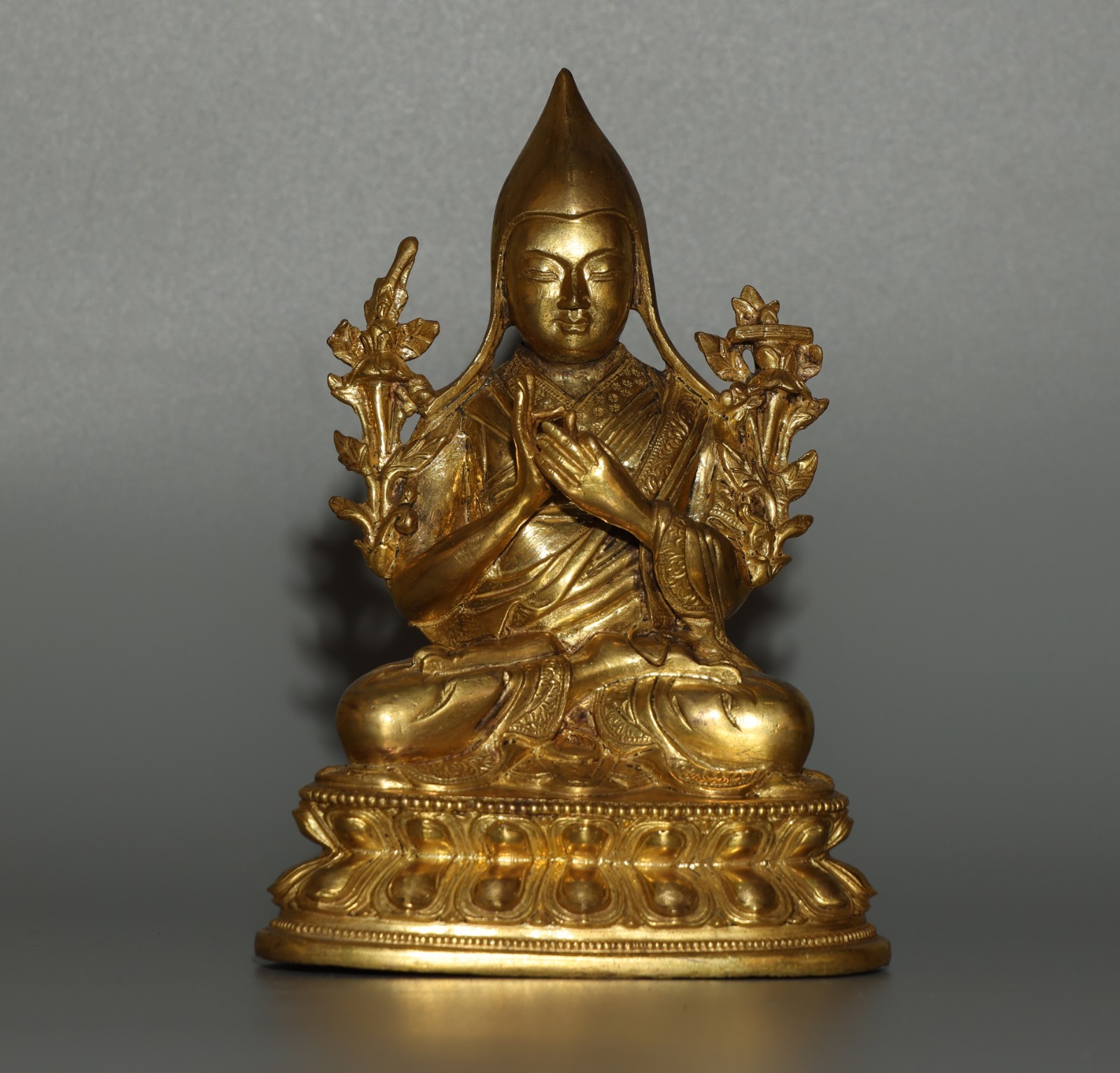 Real Nice Tibet Vintage Old Buddhist Gilted Copper Buddha Statue Tsong Kha-pa