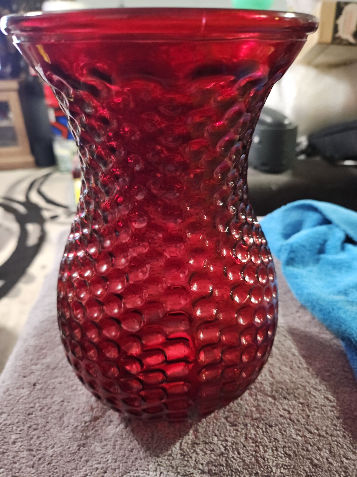 Vintage FTD Ruby Red Inverted Dot Design Glass Vase 10.5\