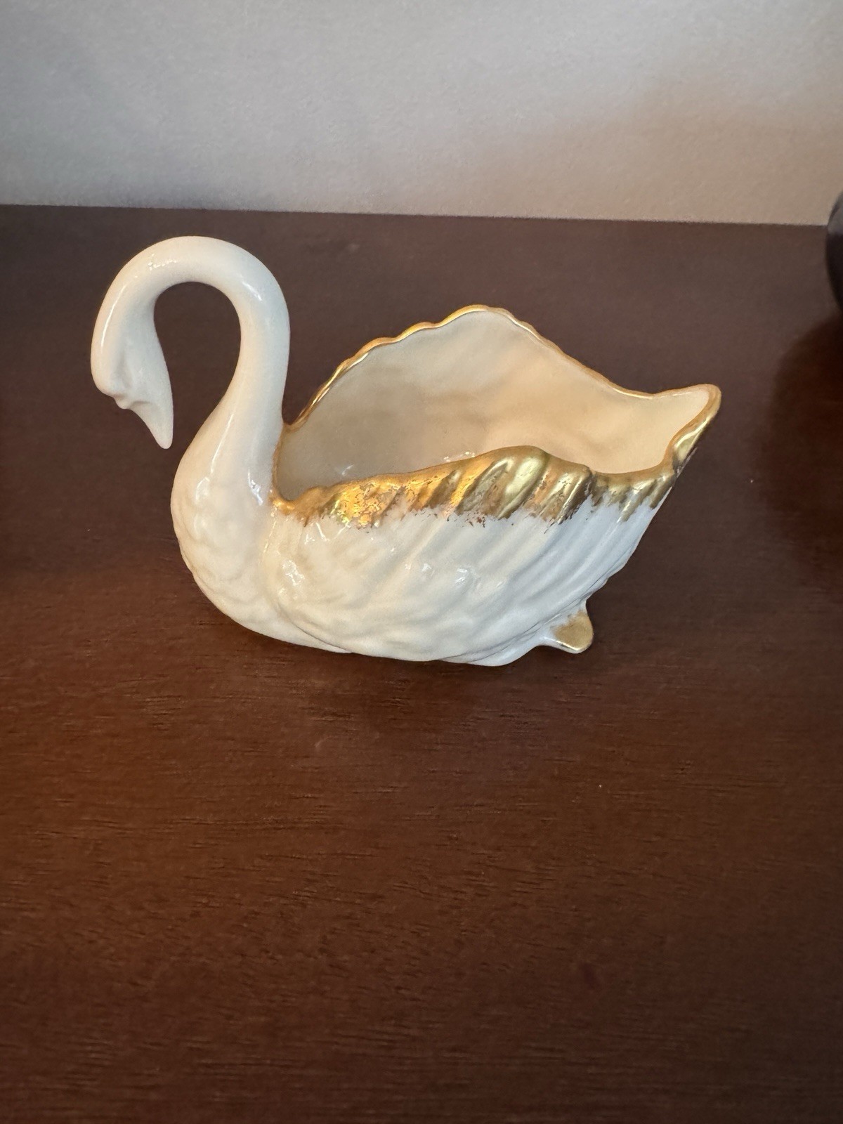 Vintage Lenox Ivory Porcelain Swan With Gold Trim Trinket Dish, Mint