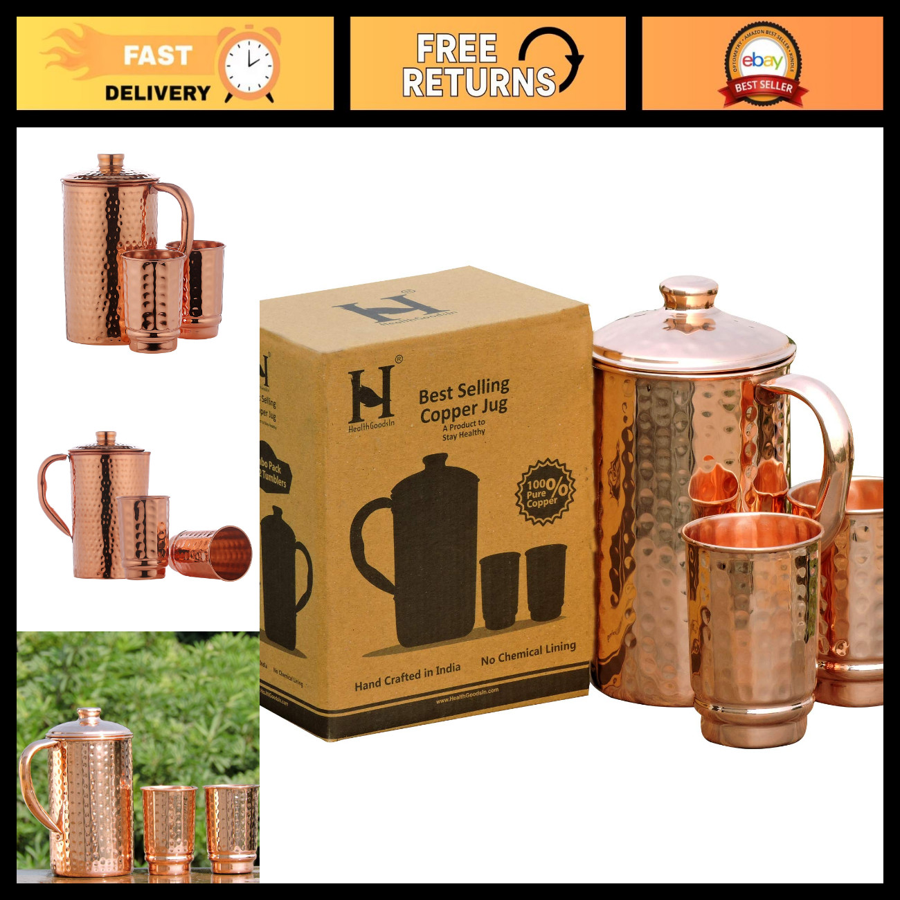 Handcrafted Copper Pitcher & 2 Tumblers Set | Pure Copper Water Jug for Wellness Handcrafted Copper Pitcher & 2 Tumblers Set | Pure Copper Water Jug for Wellness