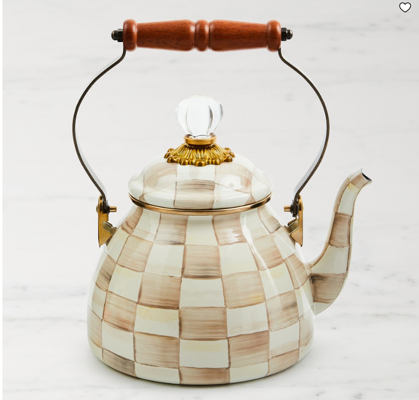 MacKenzie-Childs Mocha Check Tea Kettle Stovetop Teapot Kitchen Cookware MacKenzie-Childs Mocha Check Tea Kettle Stovetop Teapot Kitchen Cookware