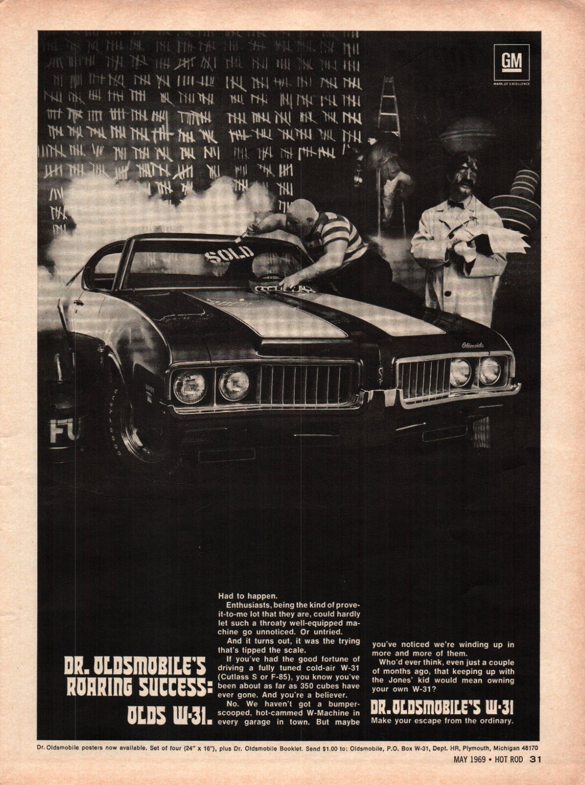 Dr Oldsmobile\'s Roaring Success Olds W-31 Vintage Print Ad 1969