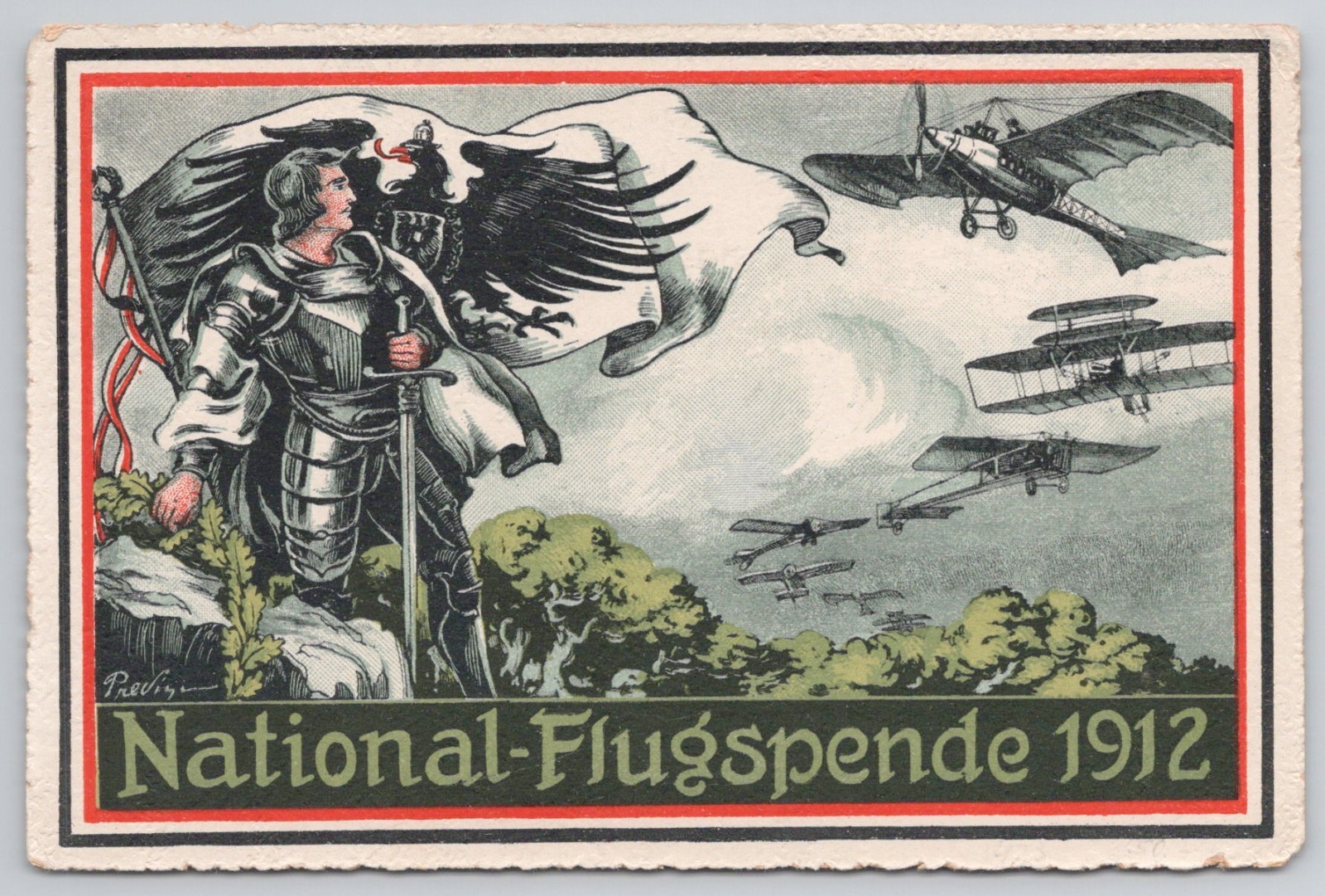 1912 German National Flugspende Aviation Postcard Prussian Eagle Airplanes