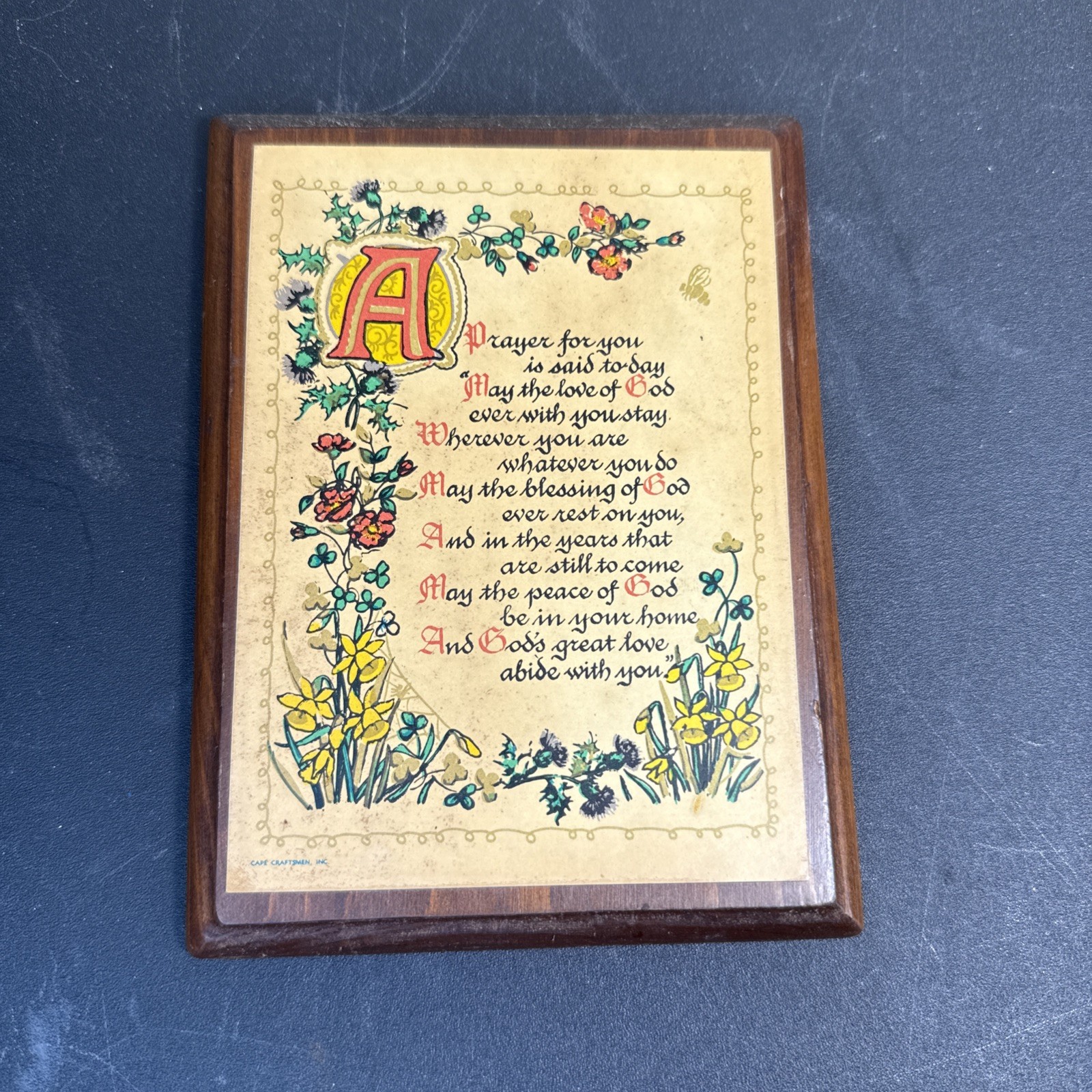 Vintage GAF Craftsman “A Prayer for You” Wall Plaque Wood Floral Christian 1970s
