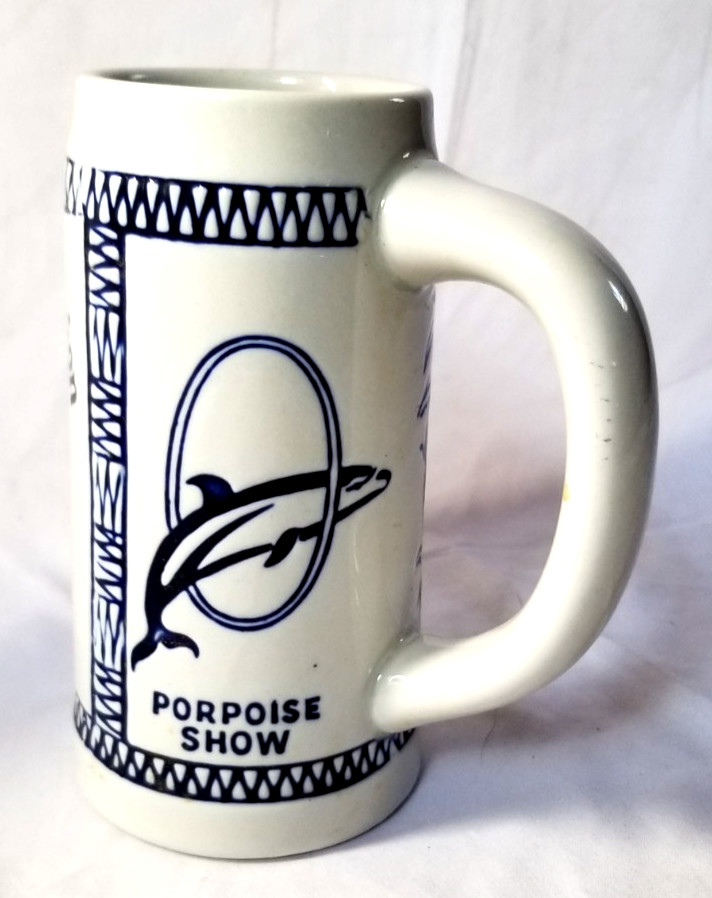 1970s Ceramarte Porpoise Giraffe Safari Blue White Ceramic Stein King\'s Dominion
