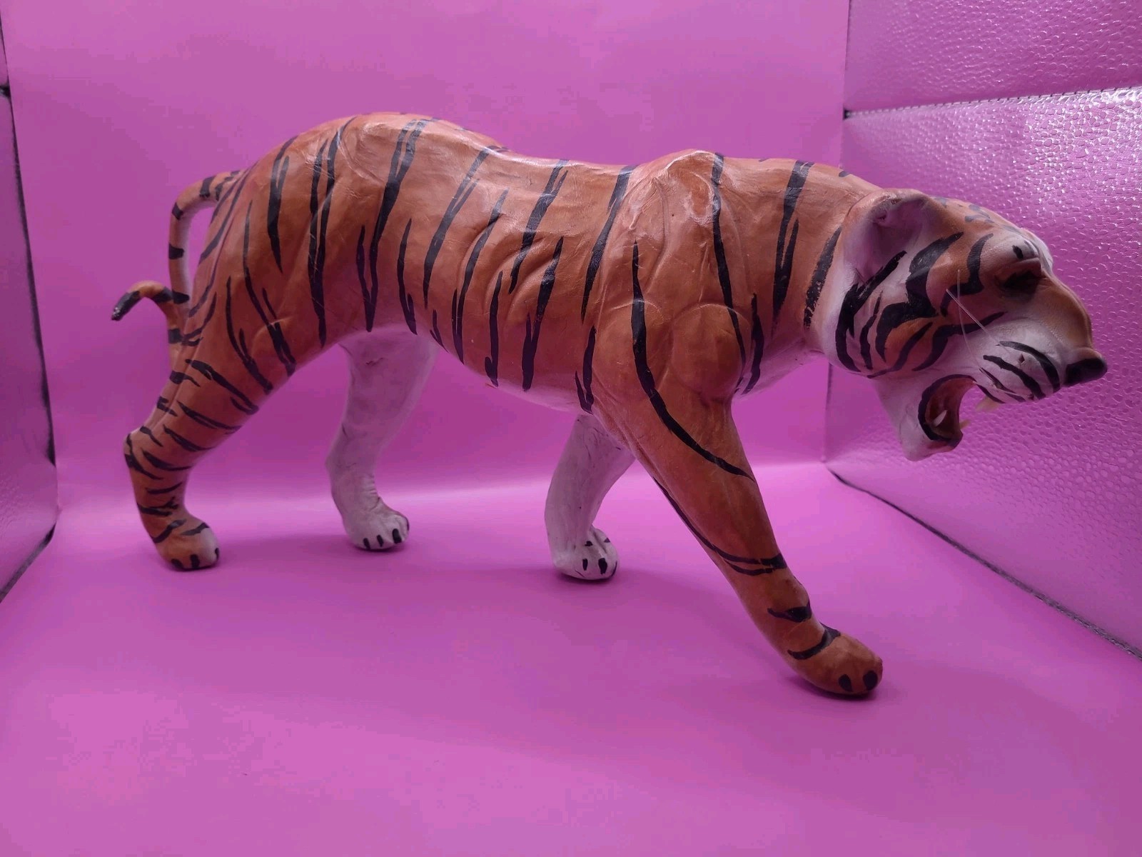 Vintage Large Leather Wrapped Hand Painted Bengal Tiger 14