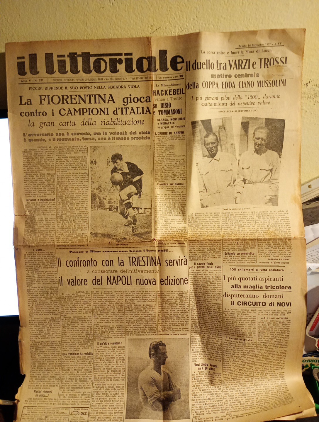 CIRCUIT DI LUCCA 1937 - Edda Ciano Mussolini Cup, Alfa Romeo - Newspaper 1937