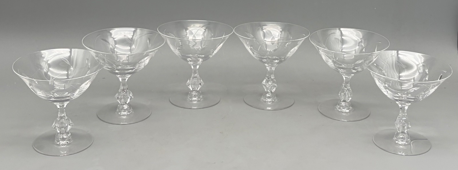 6 Vtg Tiffin Franciscan Chilton Etched Champagne Coupe Tall Sherbert Glasses