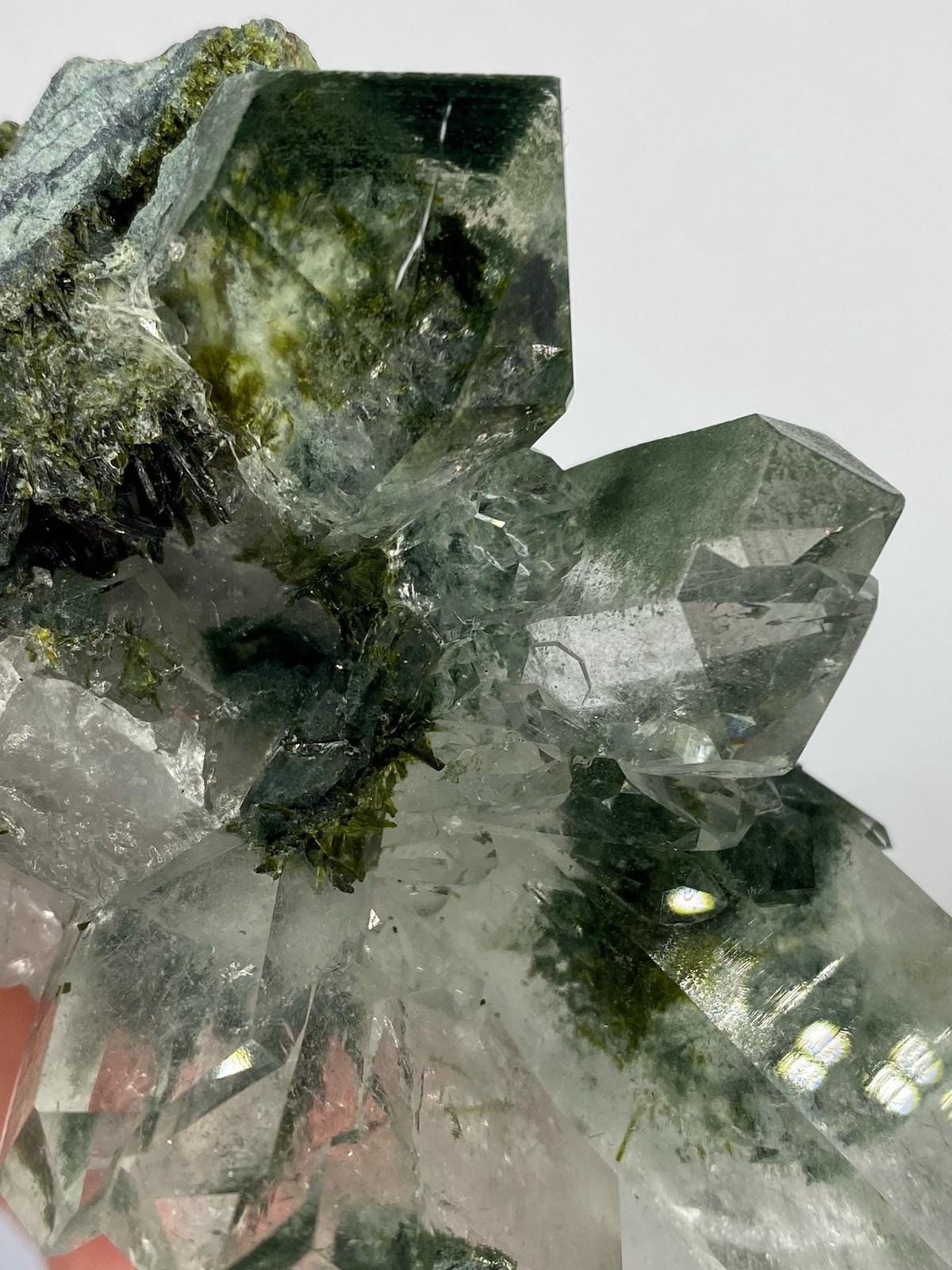 Epidote Included Water Clear Himalayan Quartz Cluster See Video