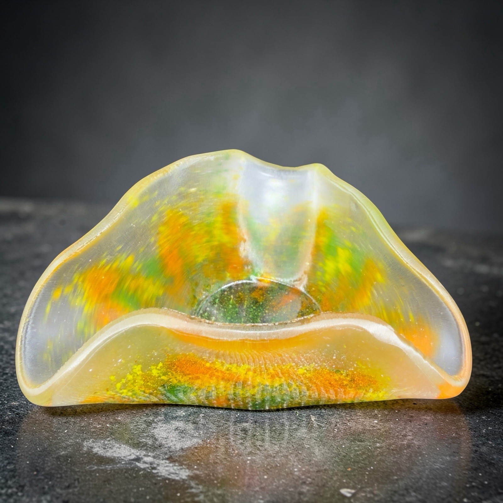 Alkenn Studio Art Glass Fused Folded Trinket Dish Dated 1942 Hand Made Dish Bowl