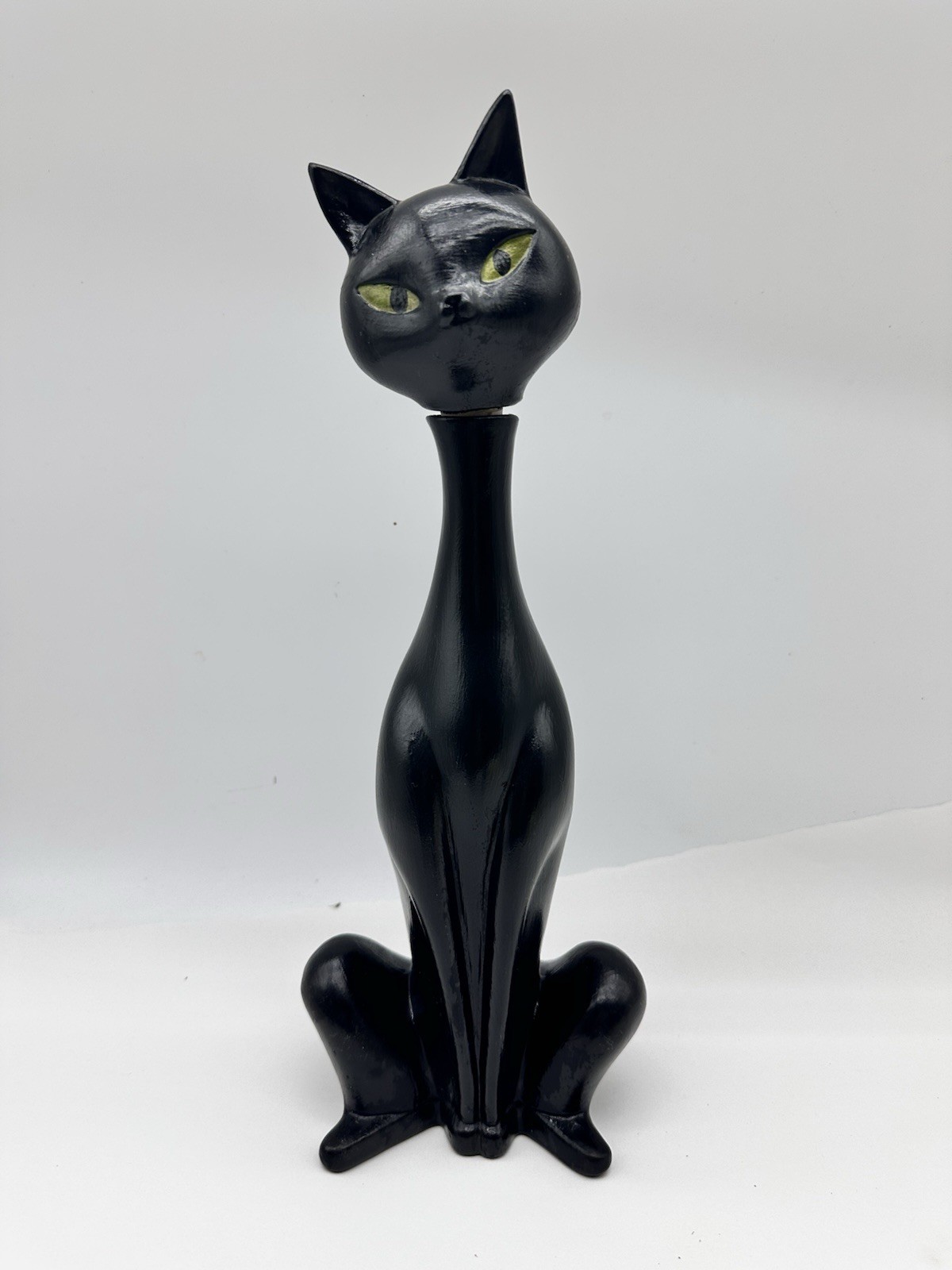 Vintage Arnels MCM Black Cat Long Neck Cat Lidded decanter Bottle 14.5in