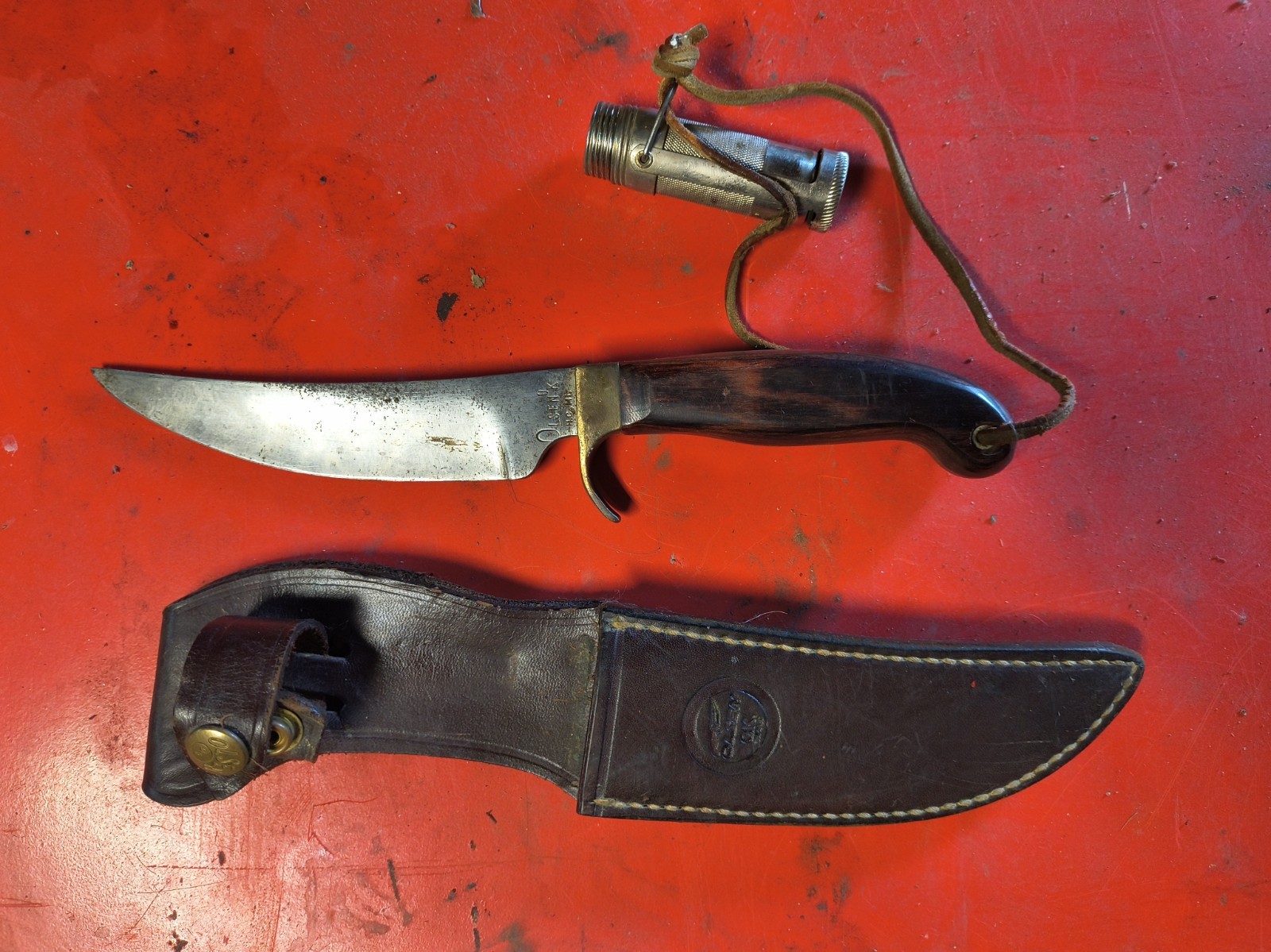  OK HC MI  Alaskan Skinner Knife USA Vintage With Sheath 5 1/2” Olsen Knifes 