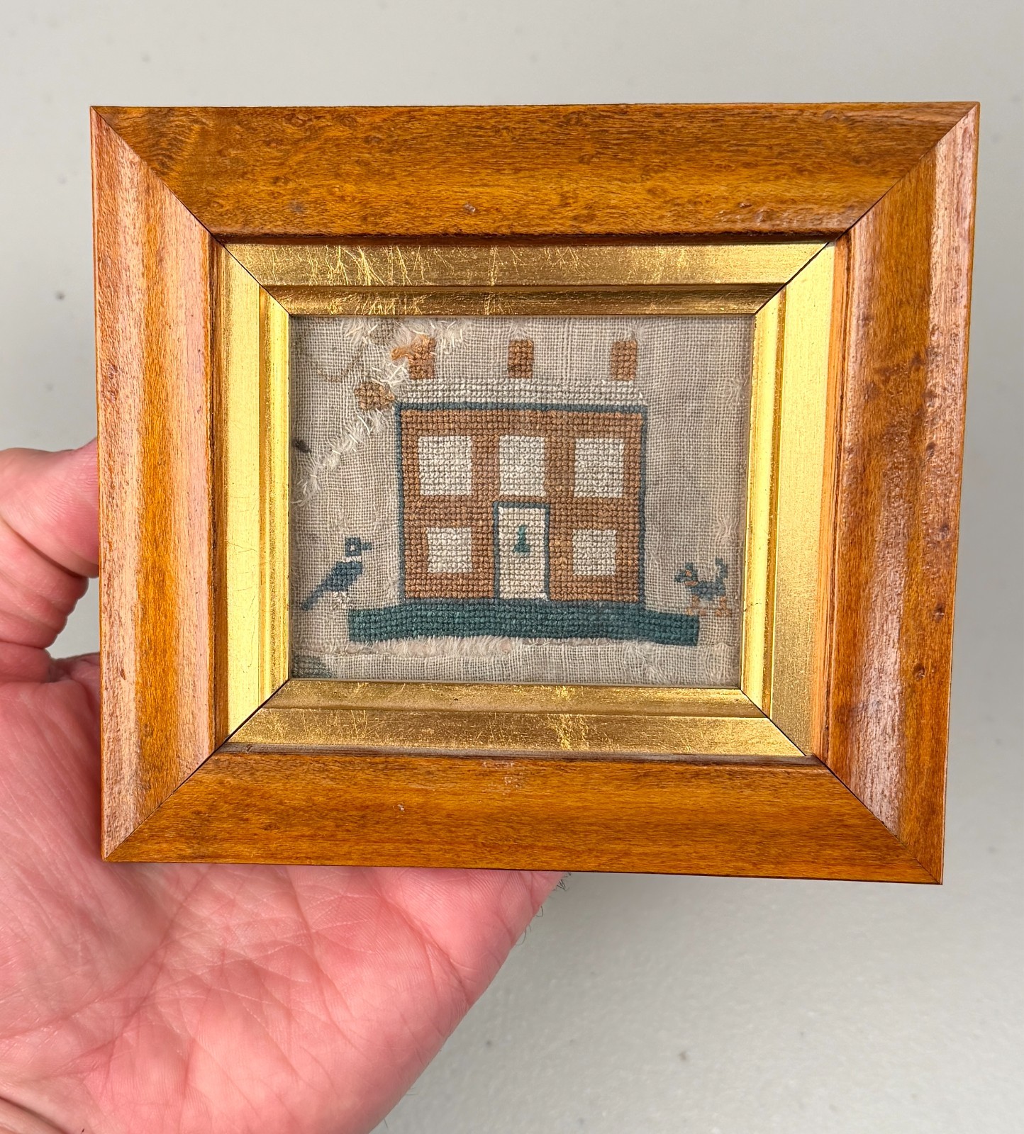 Antique Miniature American Embroidered Needlework Sampler Folk Art 19th Century Antique Miniature American Embroidered Needlework Sampler Folk Art 19th Century