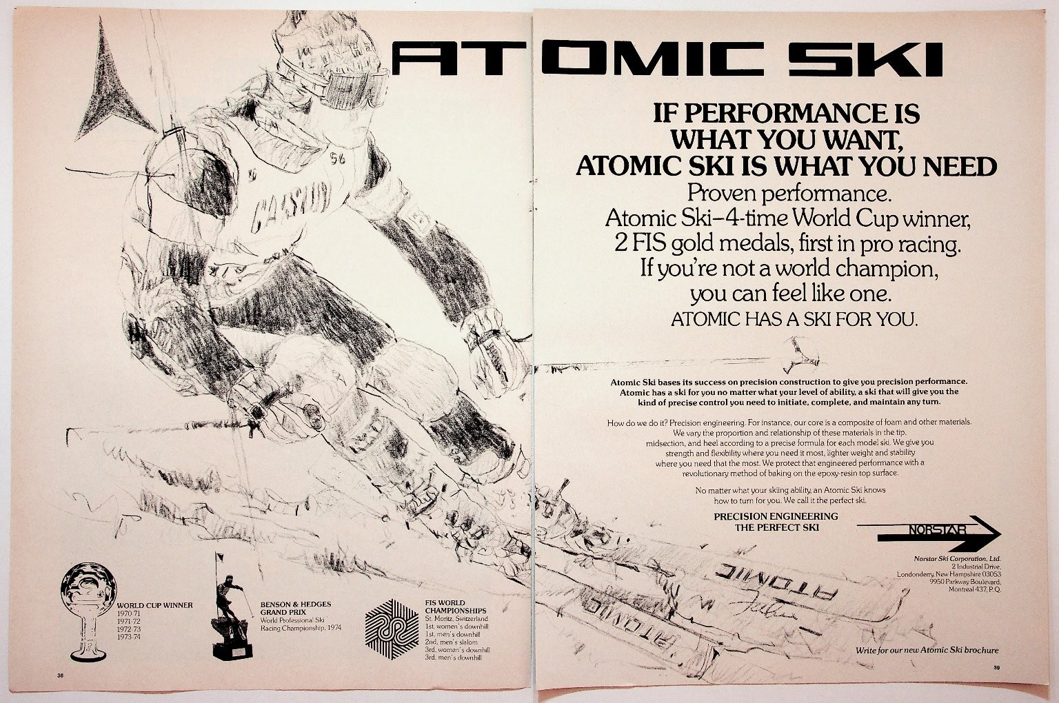 Atomic Ski Vintage 1974 Print Ad World Cup FIS Gold Medal Skiing Art Atomic Ski Vintage 1974 Print Ad World Cup FIS Gold Medal Skiing Art