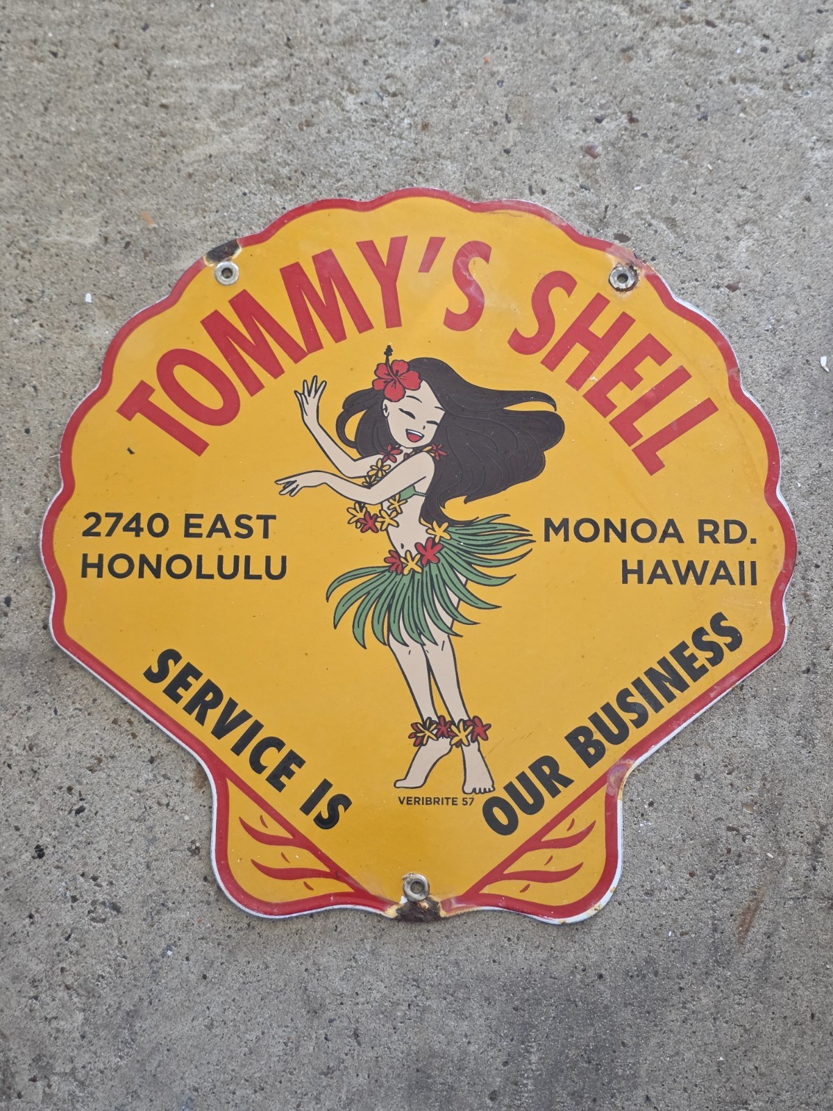 VINTAGE TOMMY\'S SHELL HONOLULU HI SIGN  MOTOR OIL  12\