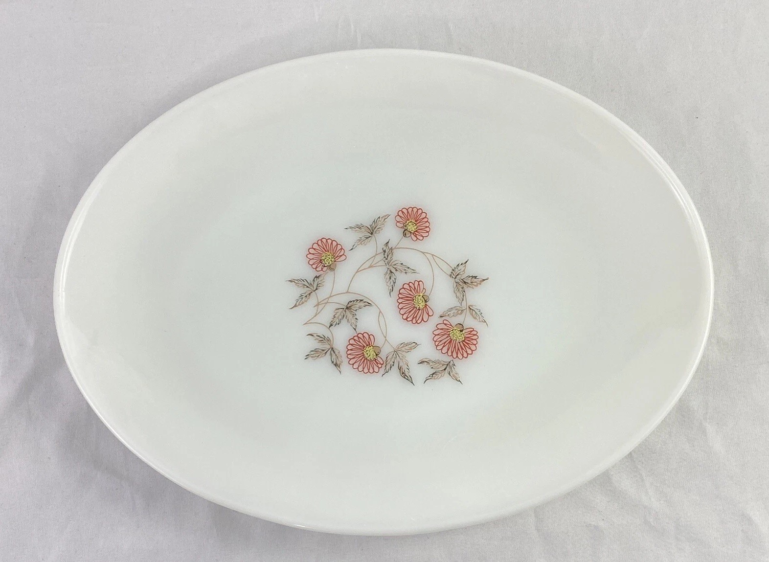 FIre KIng Fleurette FLowers Serving Platter Milk Glass Vintage