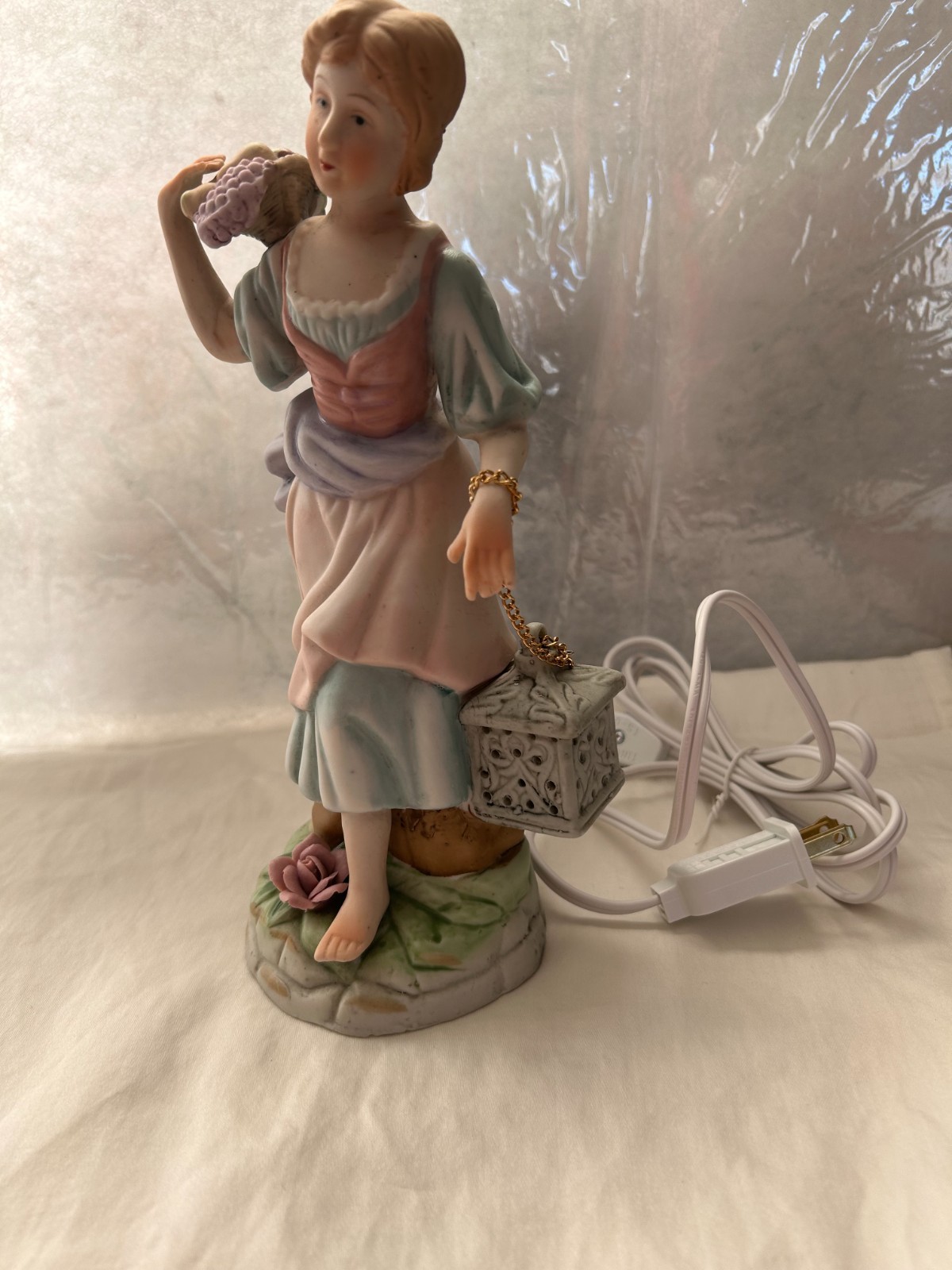 Night light Porcelain Figural farmer Lady with Lantern 10