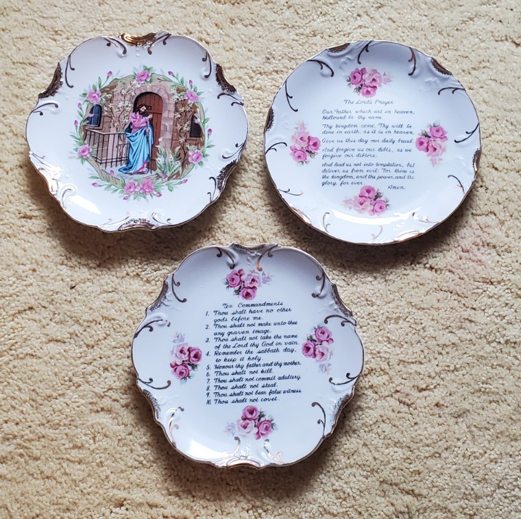 Set of 3 VTG Decorative Religious Collector Plate with 18K Gold Trim
