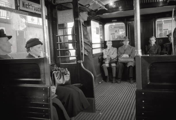 German citizens sitting on a tram Germany 1950s Historic Old Photo