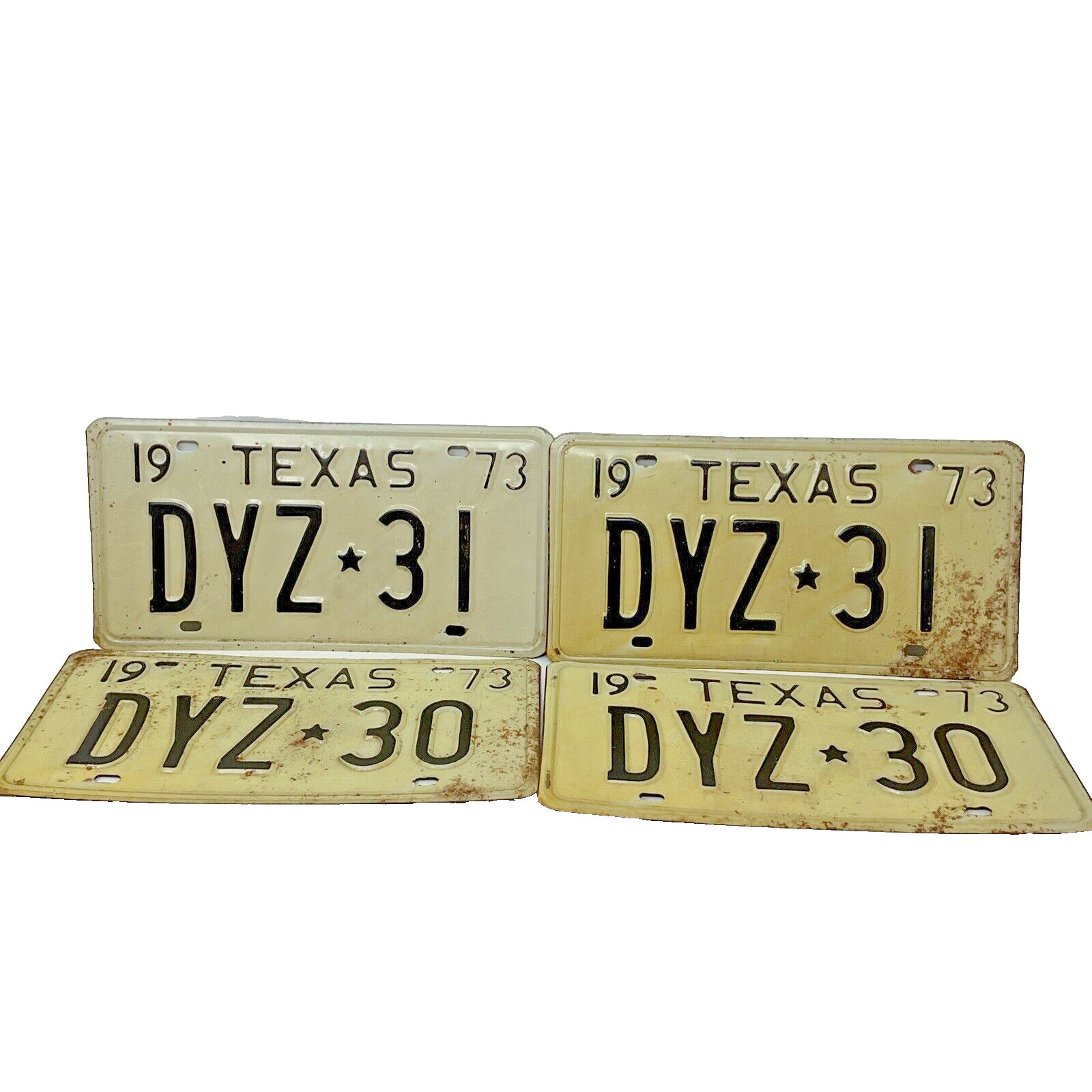 Vintage Texas license plates in sequential Consecutive order 1973 (two sets)