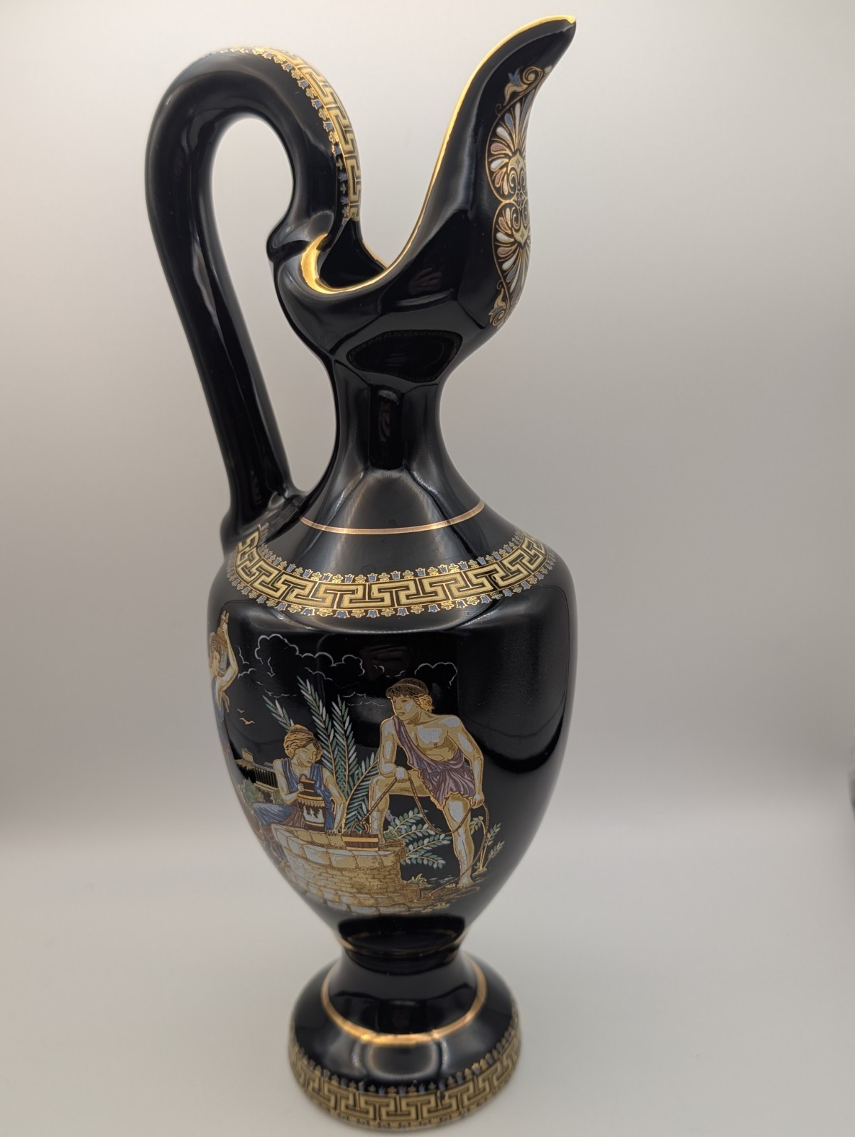 Vintage ADIS Handmade Greek Porcelain Ewer Pitcher / Vase - 24K Gold Accents