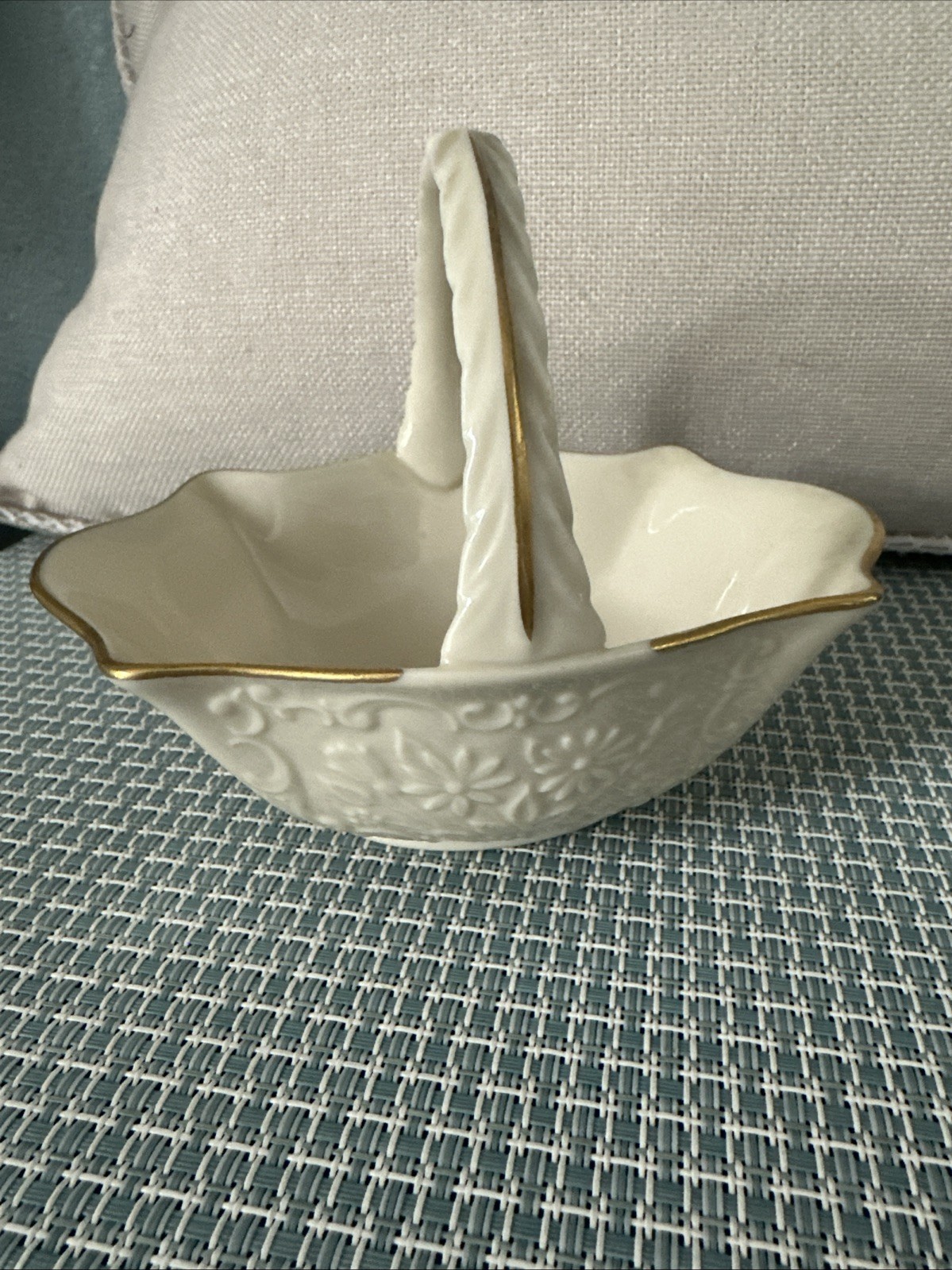 Vintage 1990 Lenox San Spice Gold Trim Porcelain Basket Made In USA