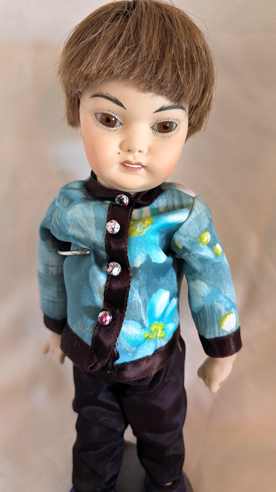 Oriental Boy Vintage Doll porcelain jointed 10