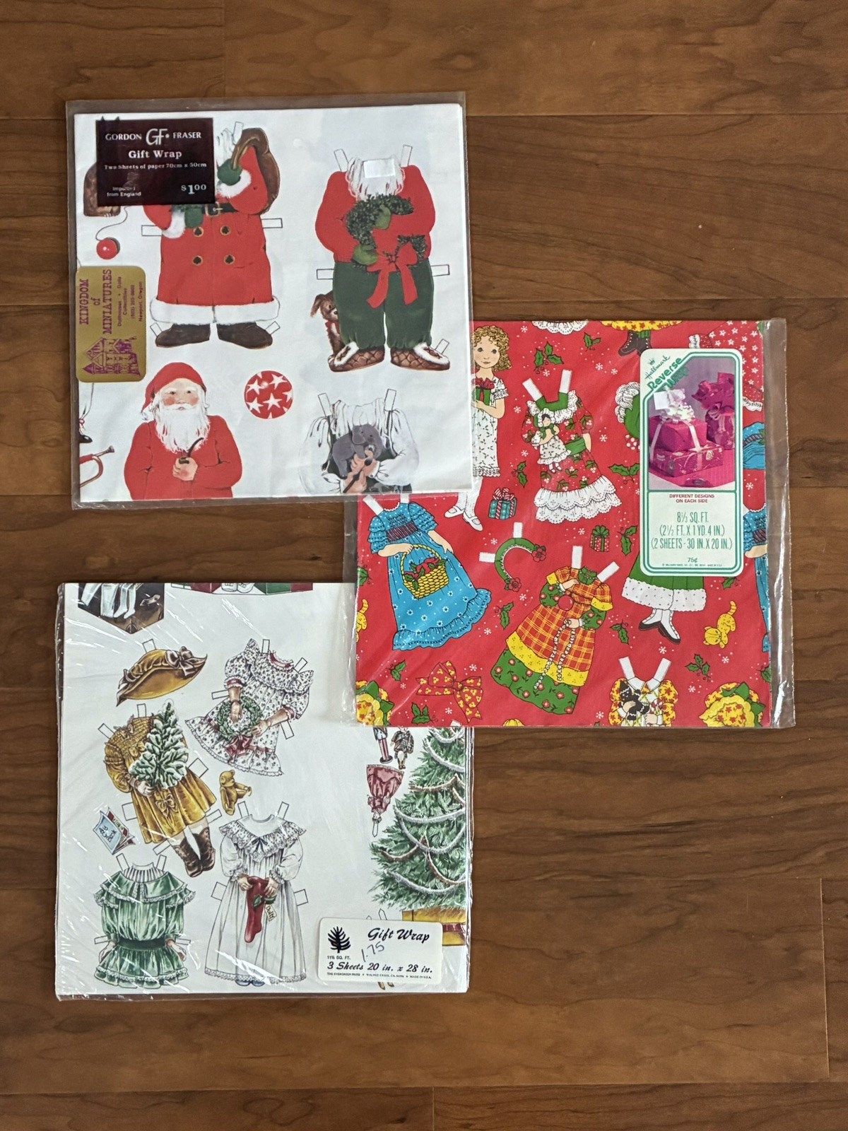 Vintage NEW Christmas Gift Wrap Lot Hallmark Gordon Fraser Paper Doll Santa NOS