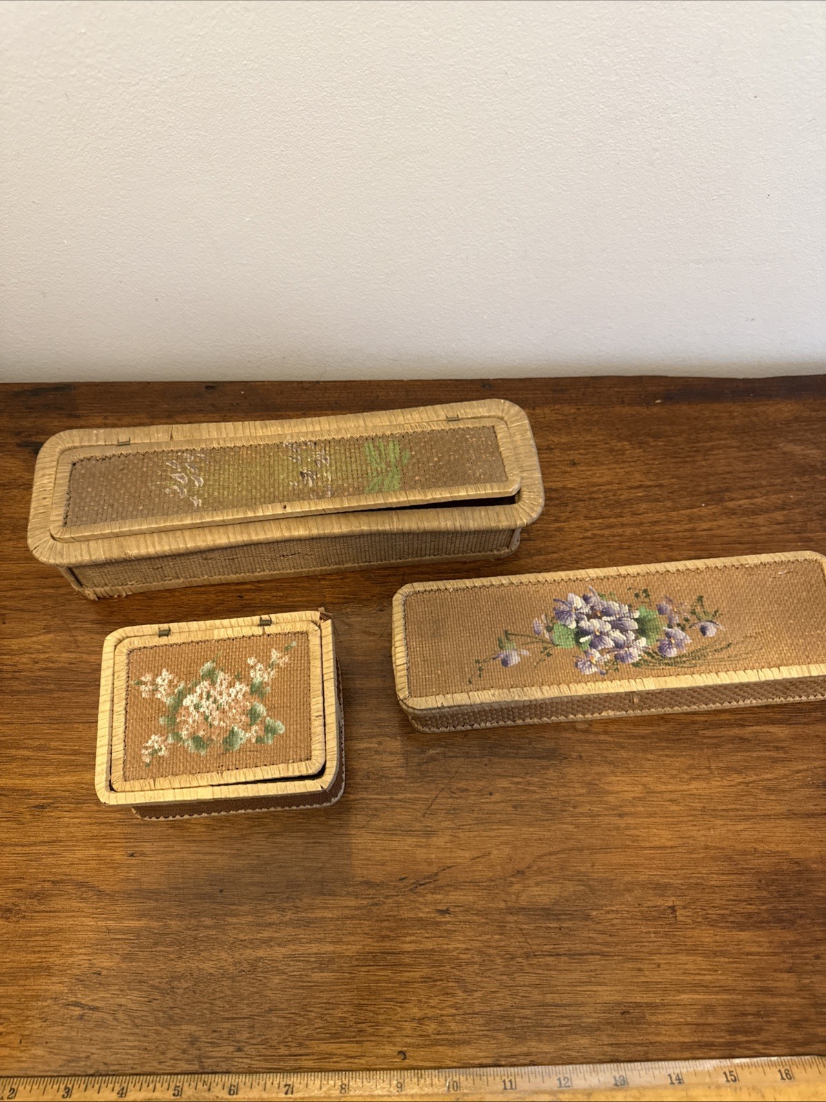 3 Lovely antique Lot Vintage Baskets glove basket And Others 3 Lovely antique Lot Vintage Baskets glove basket And Others