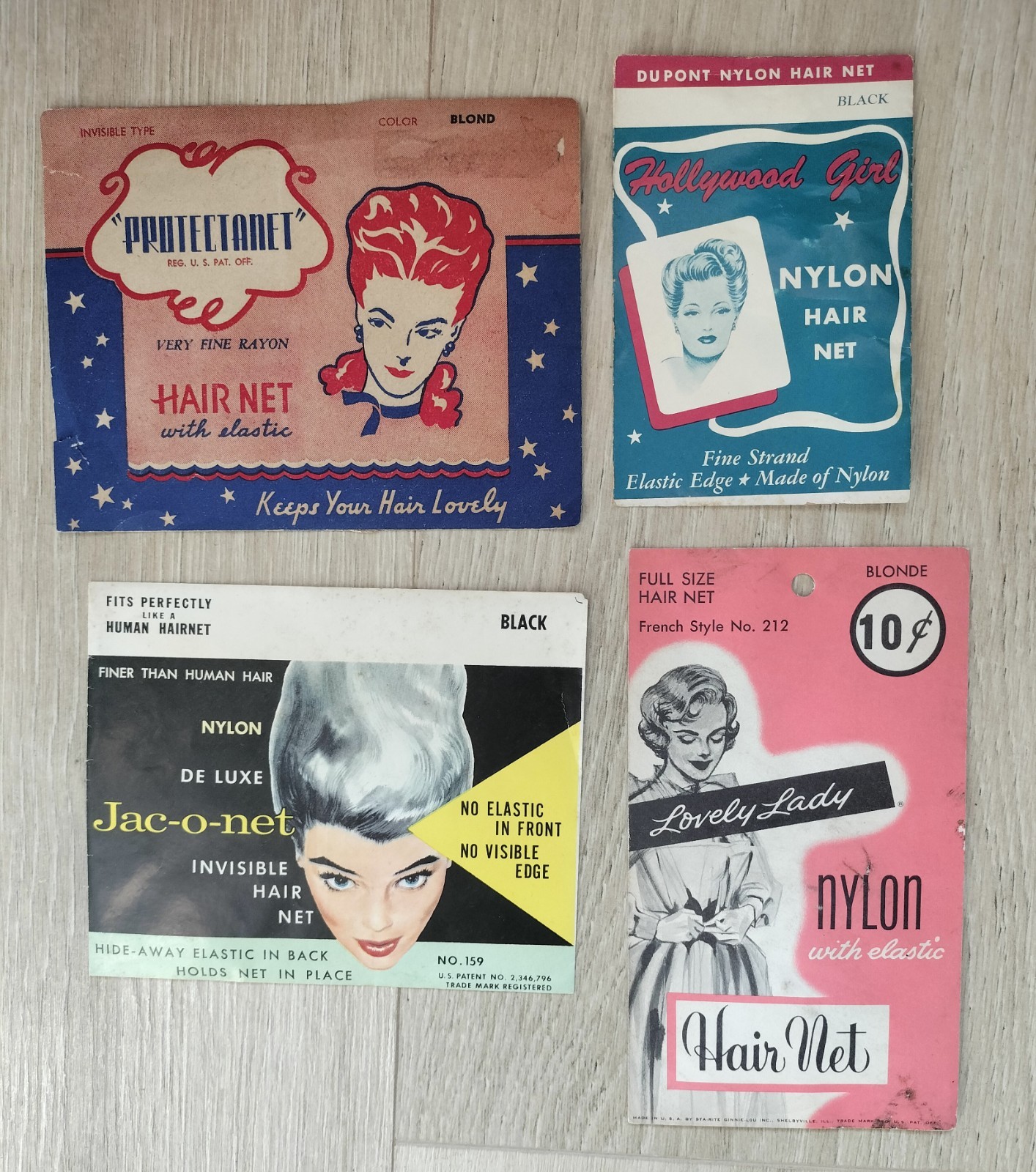 4 Vintage Hair Nets Protectanet, Hollywood Girl, Lovely Lady Jac-o-net 1940s-60s 4 Vintage Hair Nets Protectanet, Hollywood Girl, Lovely Lady Jac-o-net 1940s-60s
