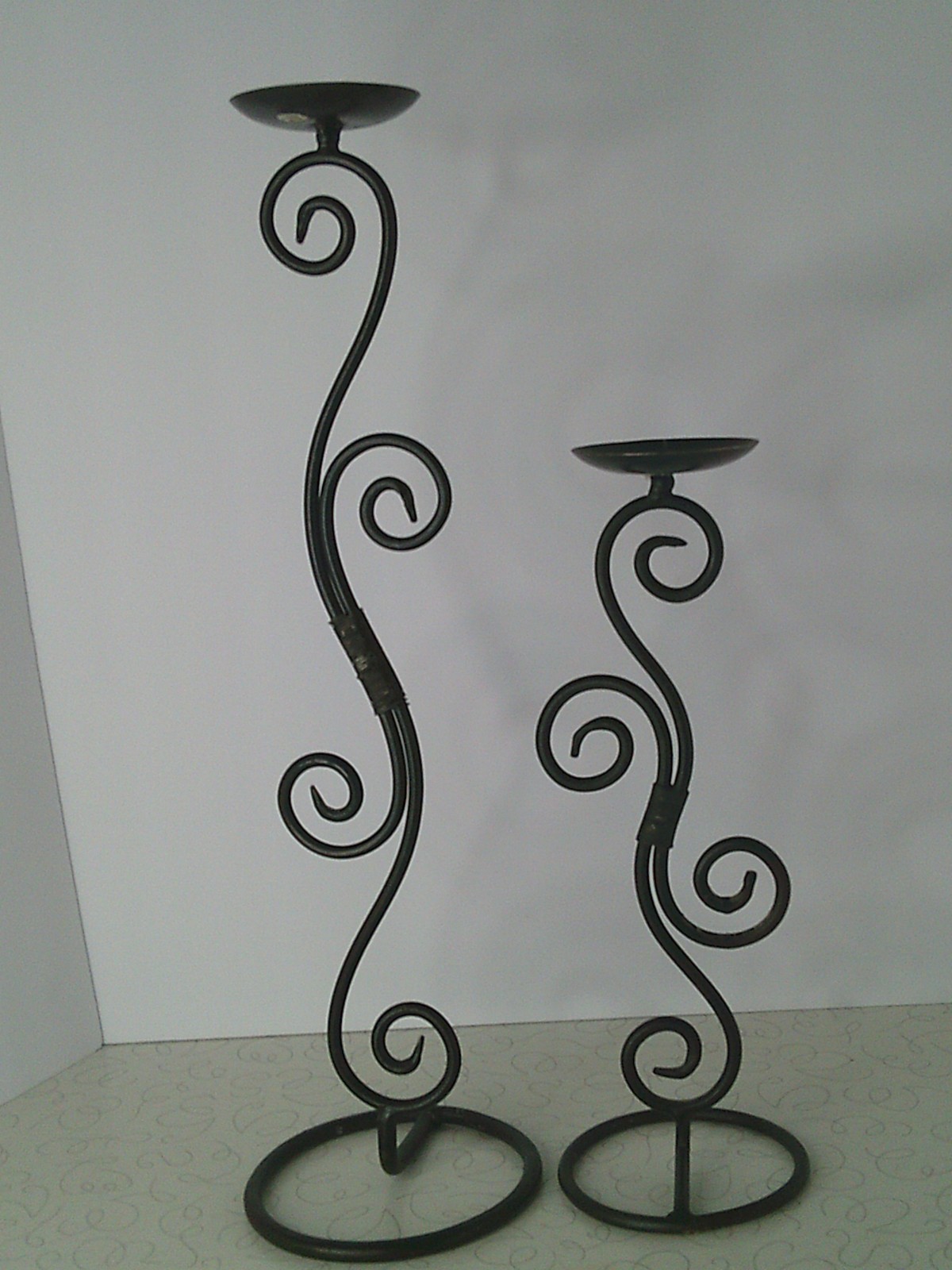 2 Black Wrought Iron Candlestick Holders 1 is 18\