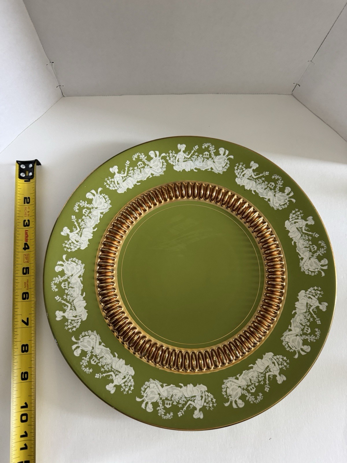 Vintage Florentine Lime Green & Gold Accent Ceramic Plate - Italy With Rope